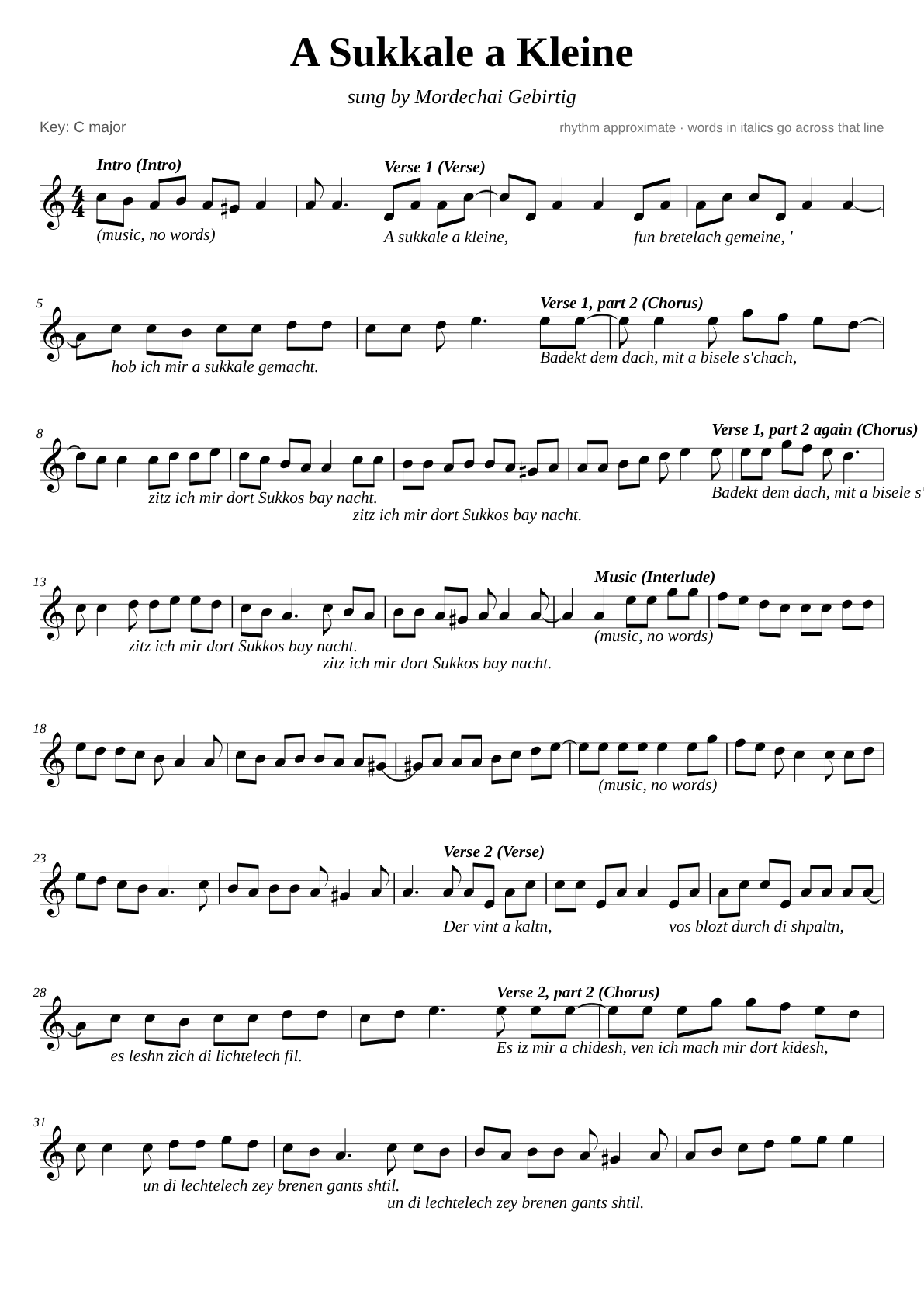 A Sukkale a Kleine sheet music page 1