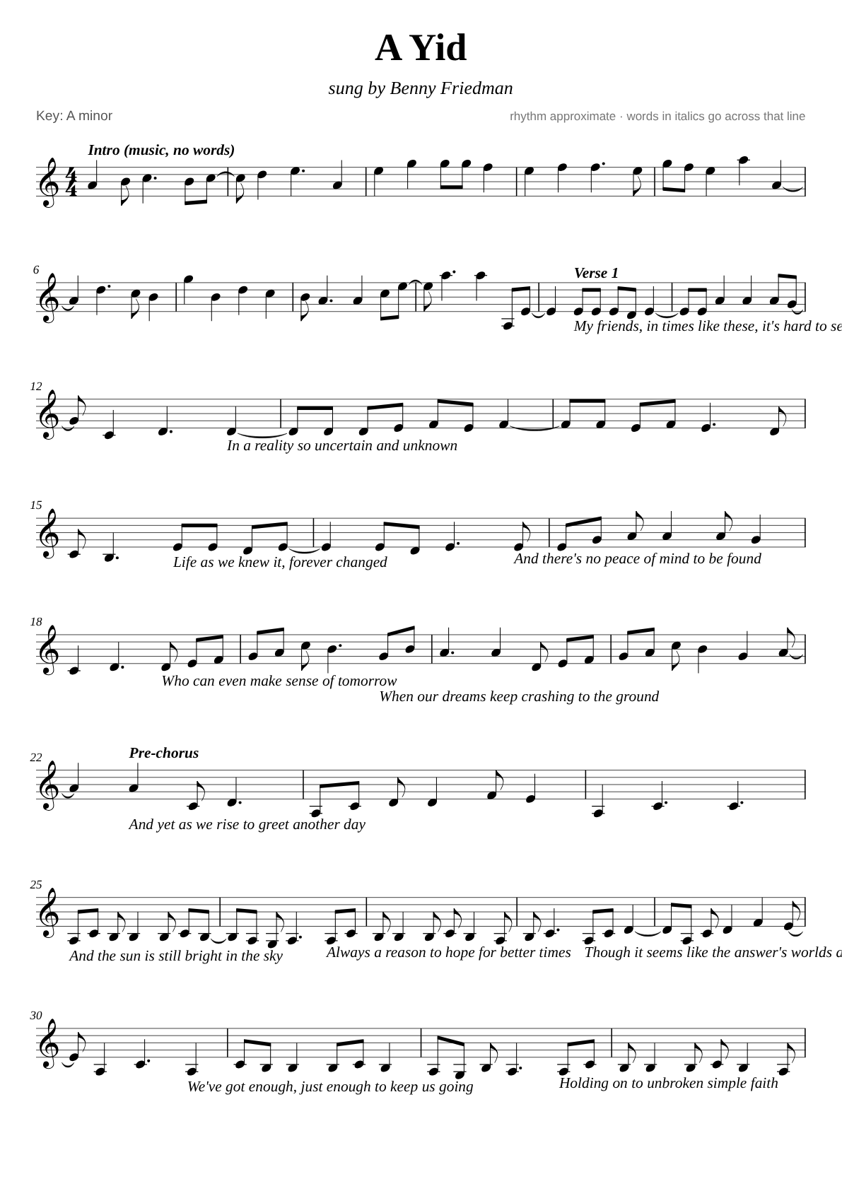 A Yid sheet music page 1