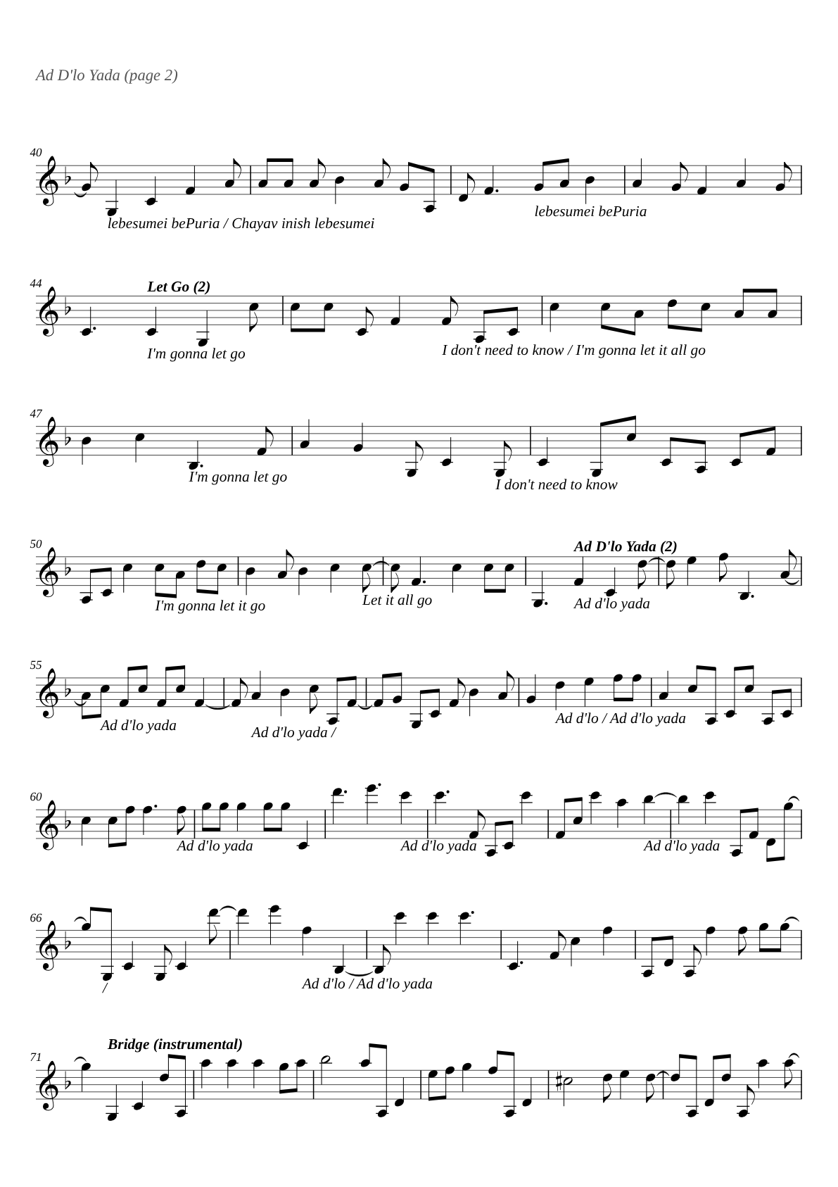 Ad D'lo Yada sheet music page 2