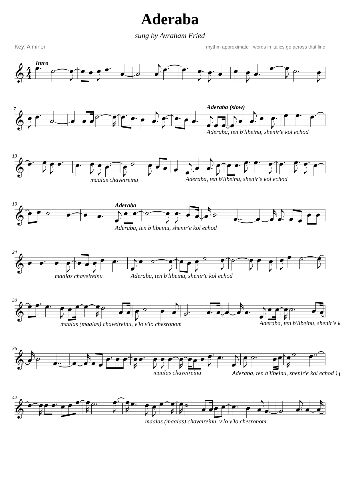Aderaba sheet music page 1