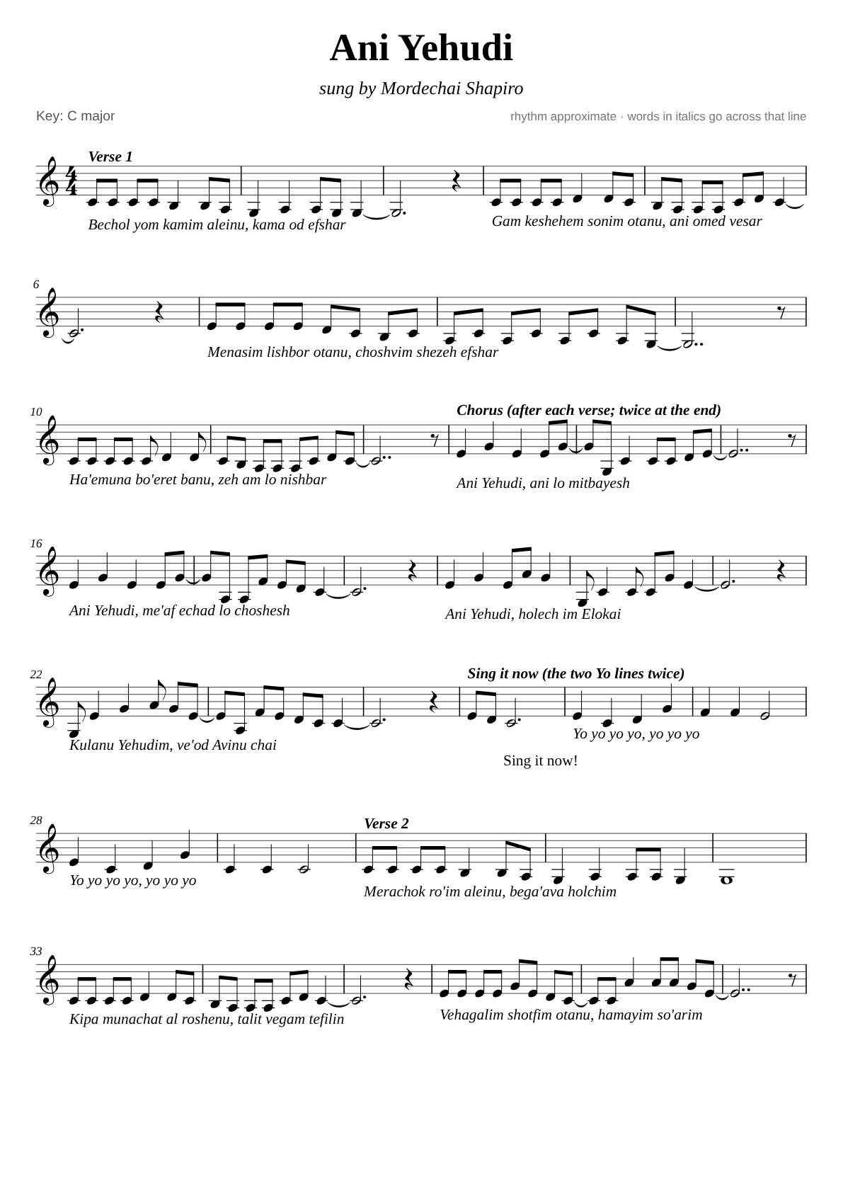 Ani Yehudi sheet music page 1