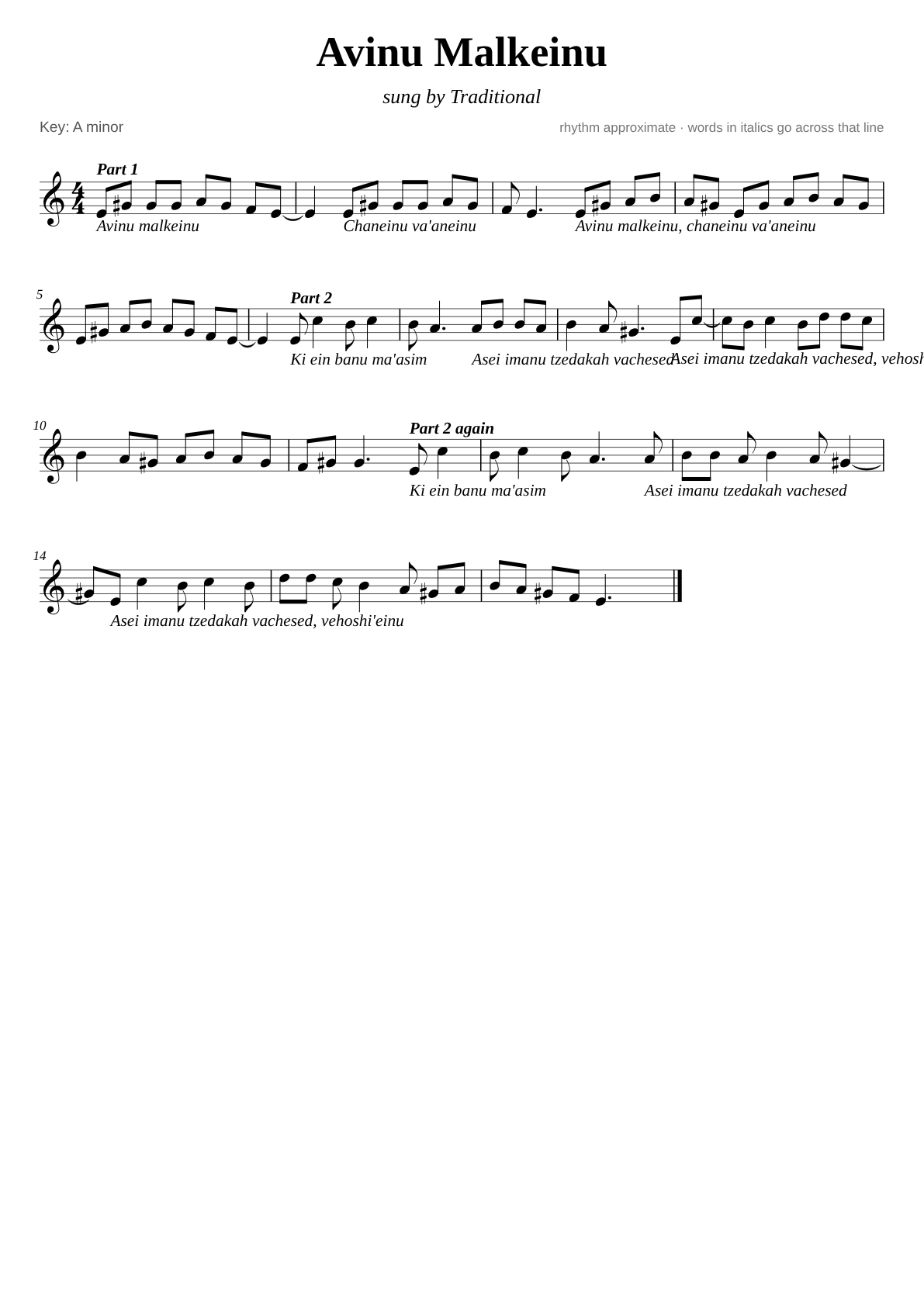 Avinu Malkeinu sheet music page 1
