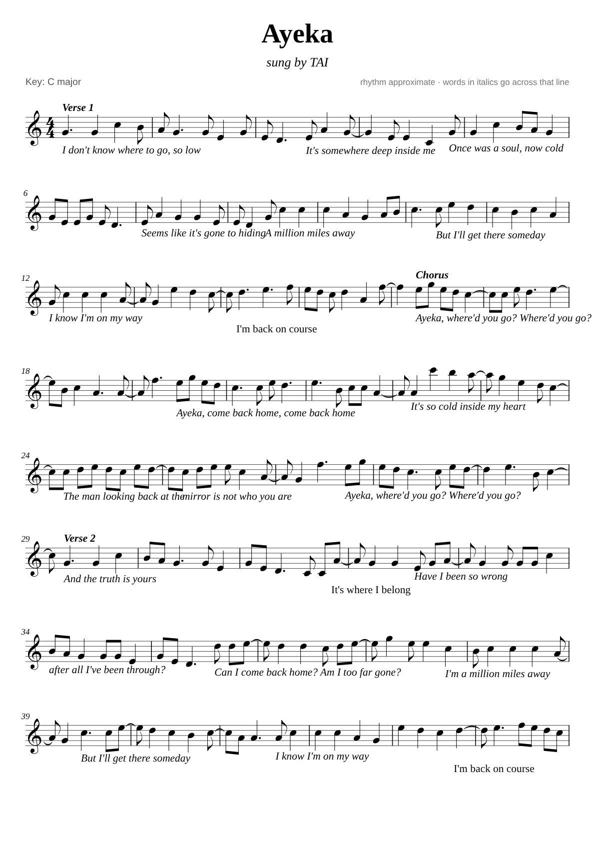 Ayeka sheet music page 1