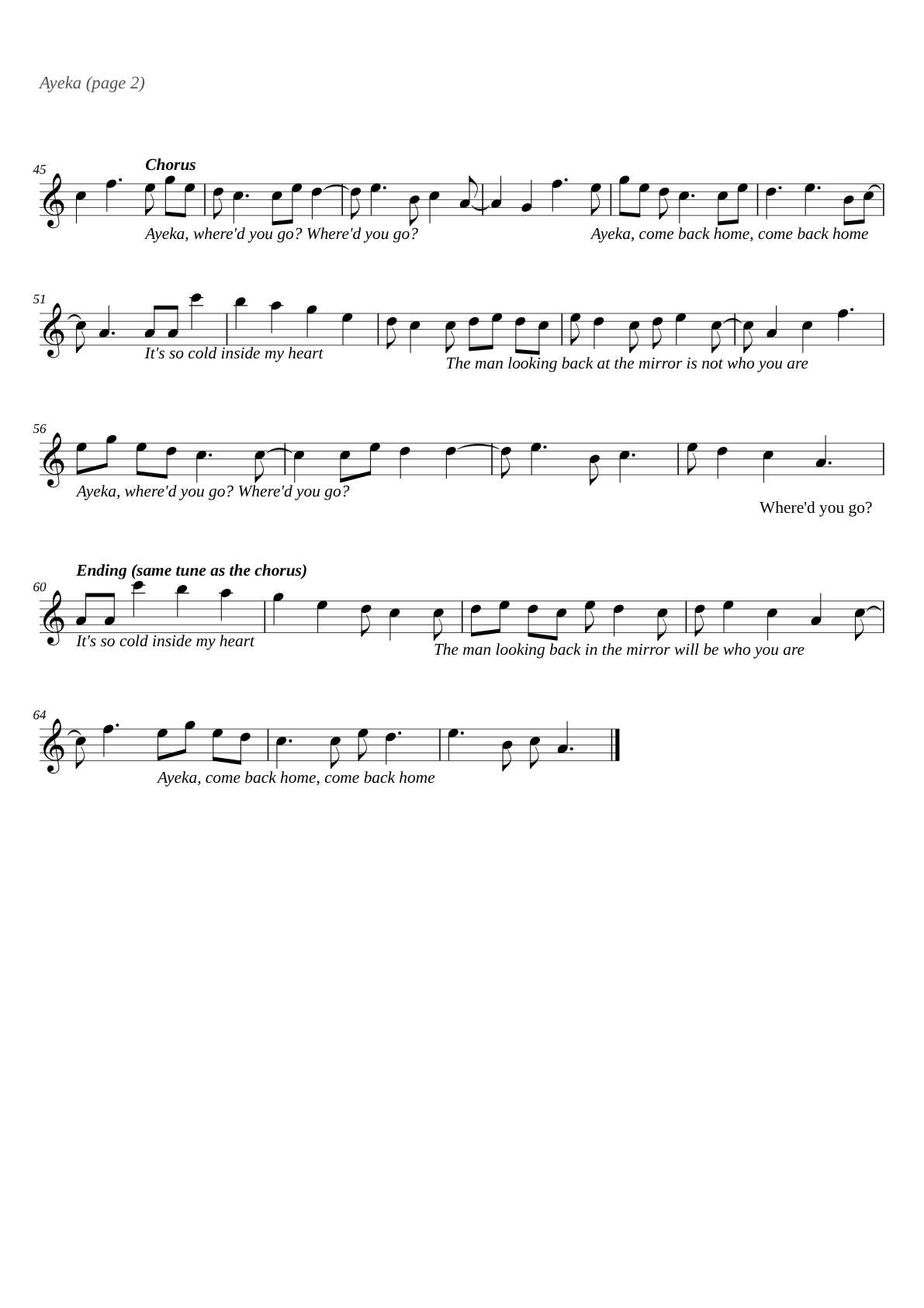 Ayeka sheet music page 2