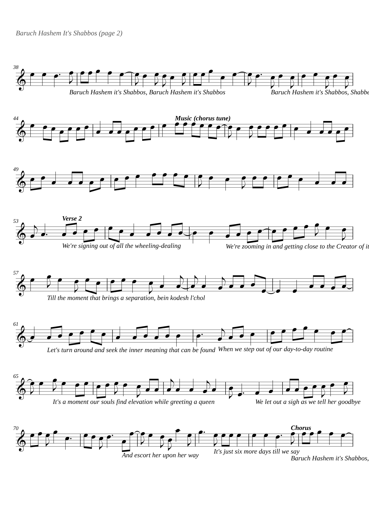 Baruch Hashem Its Shabbos sheet music page 2