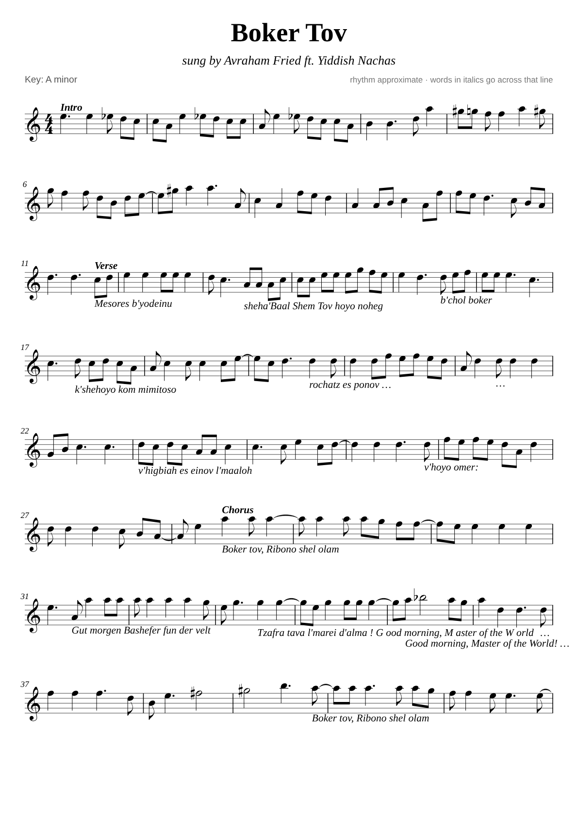 Boker Tov sheet music page 1