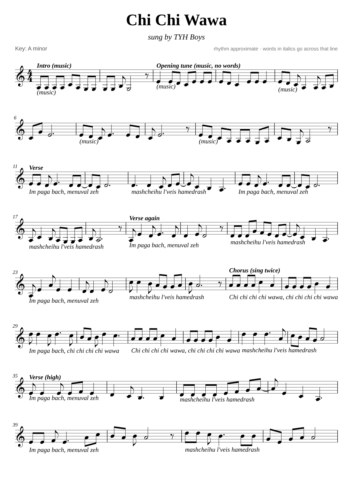 Chi Chi Wawa sheet music page 1