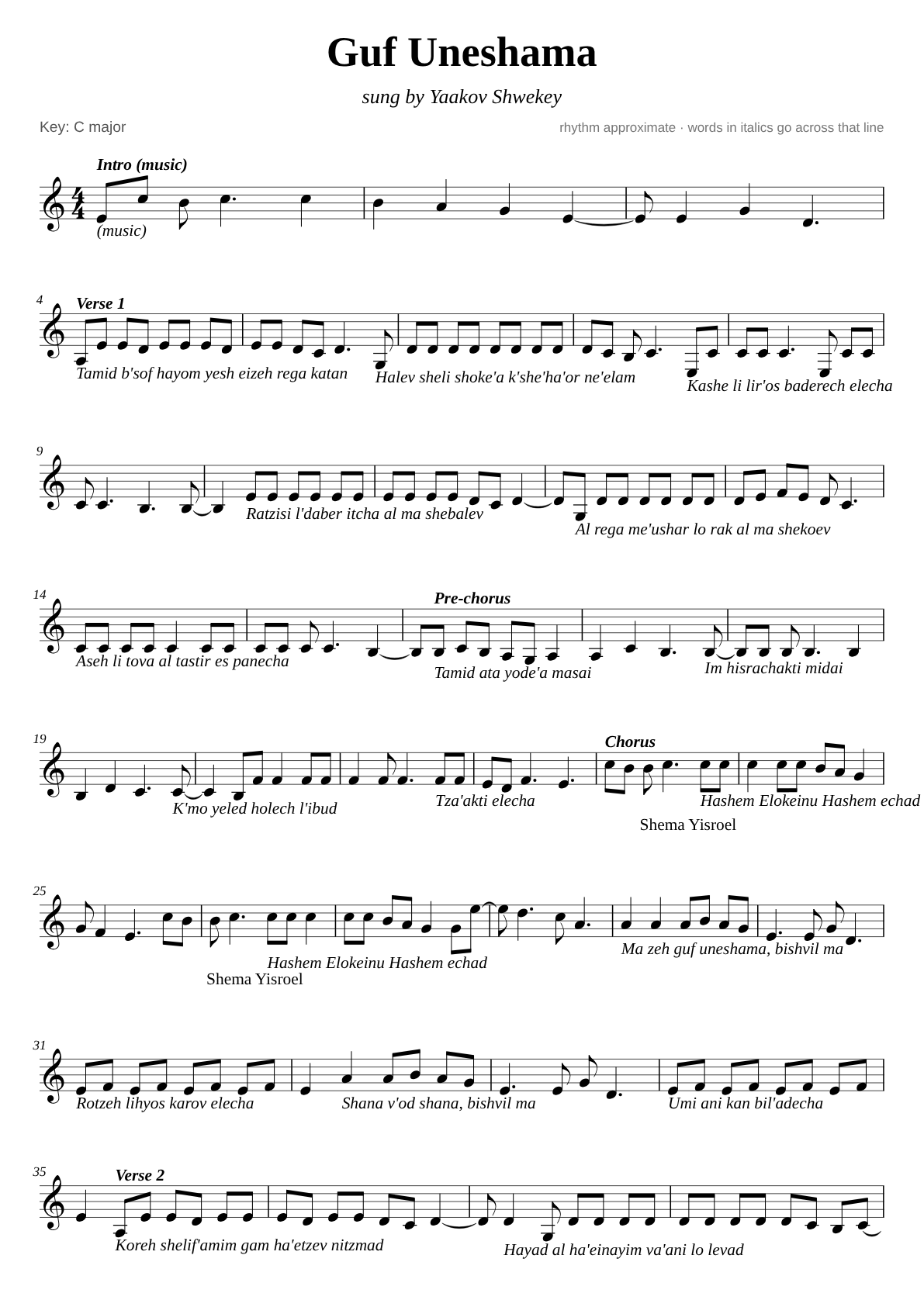 Guf Uneshama sheet music page 1