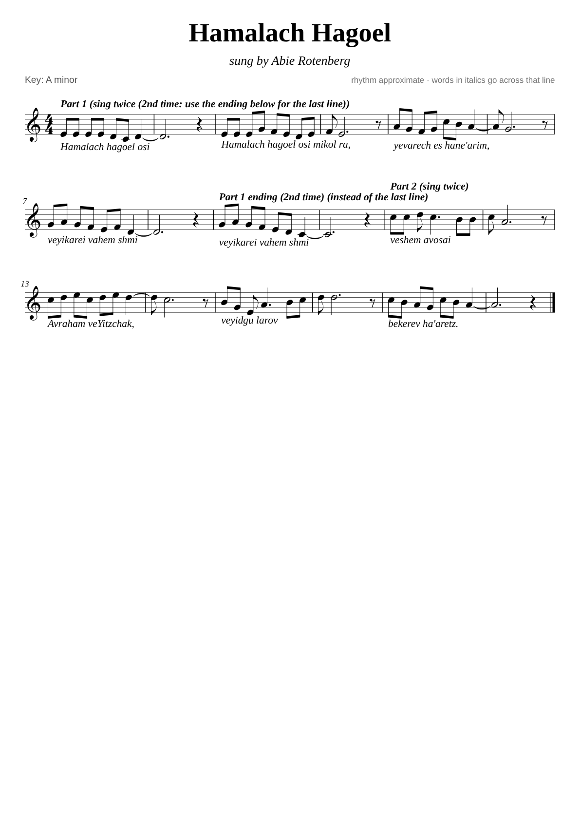 Hamalach Hagoel sheet music page 1