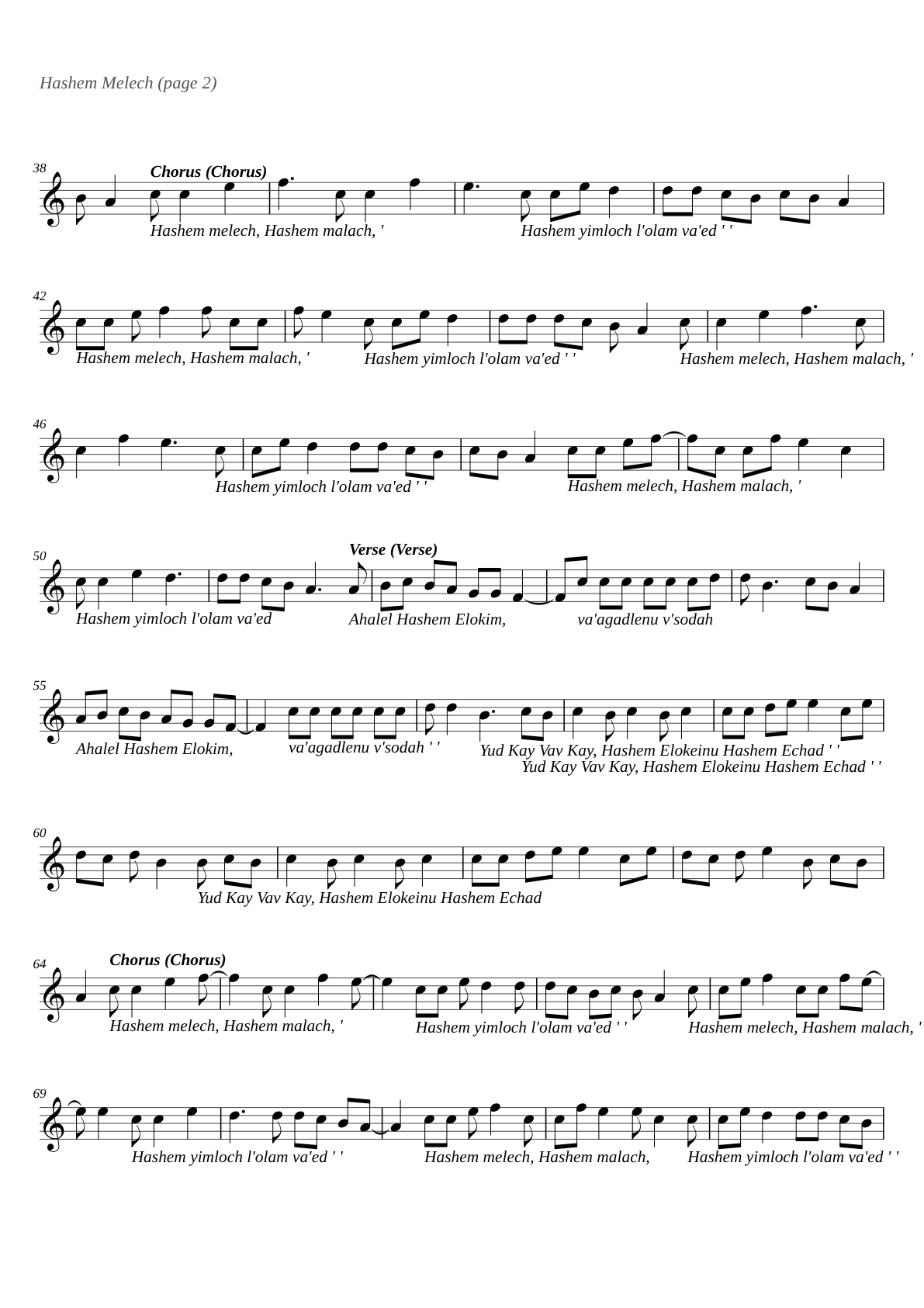 Hashem Melech sheet music page 2