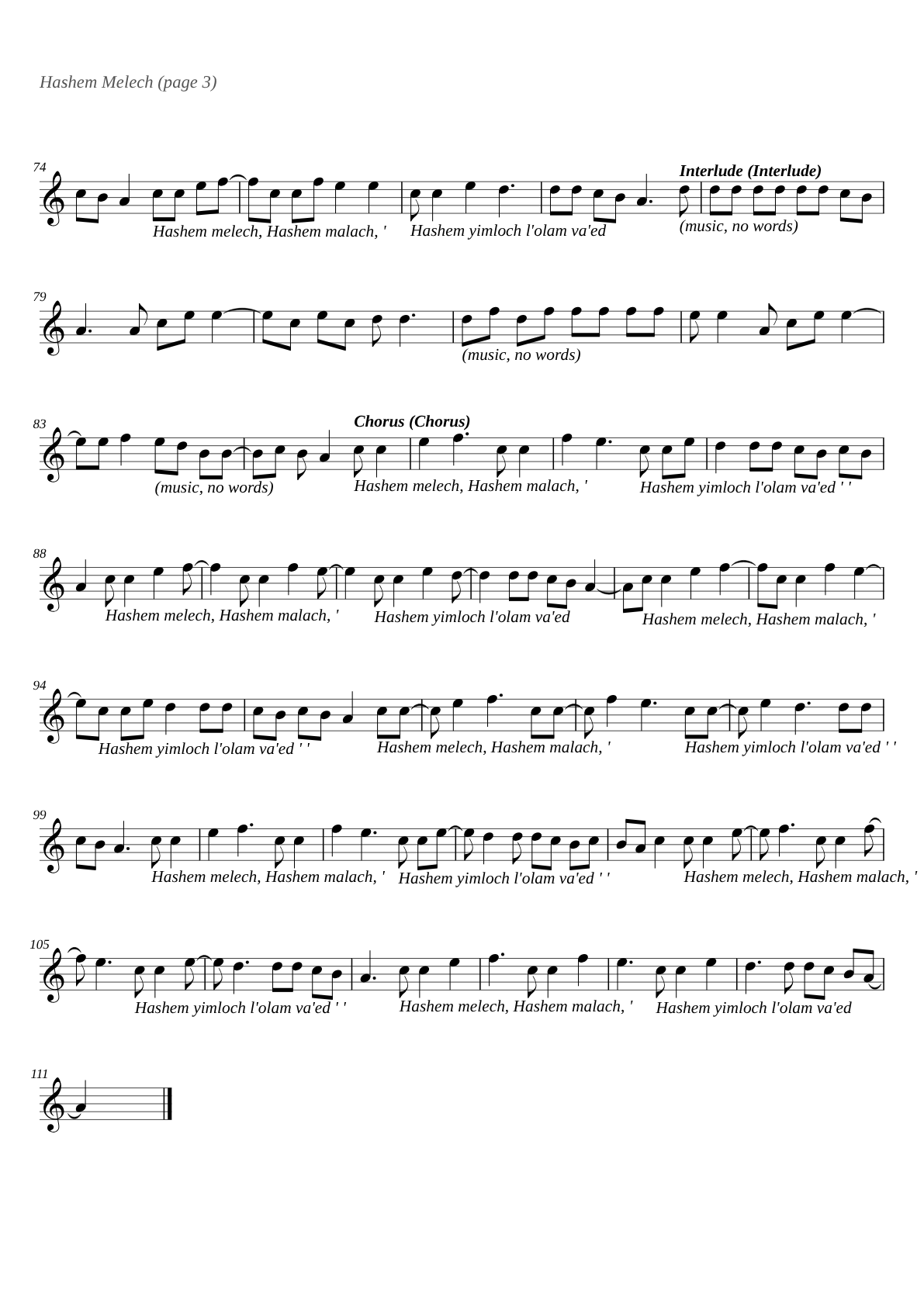 Hashem Melech sheet music page 3