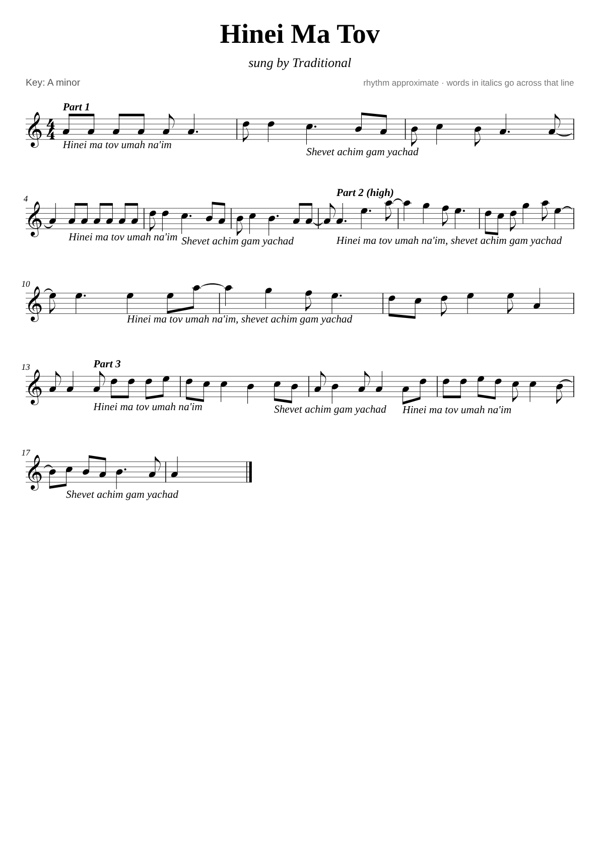 Hinei Ma Tov sheet music page 1
