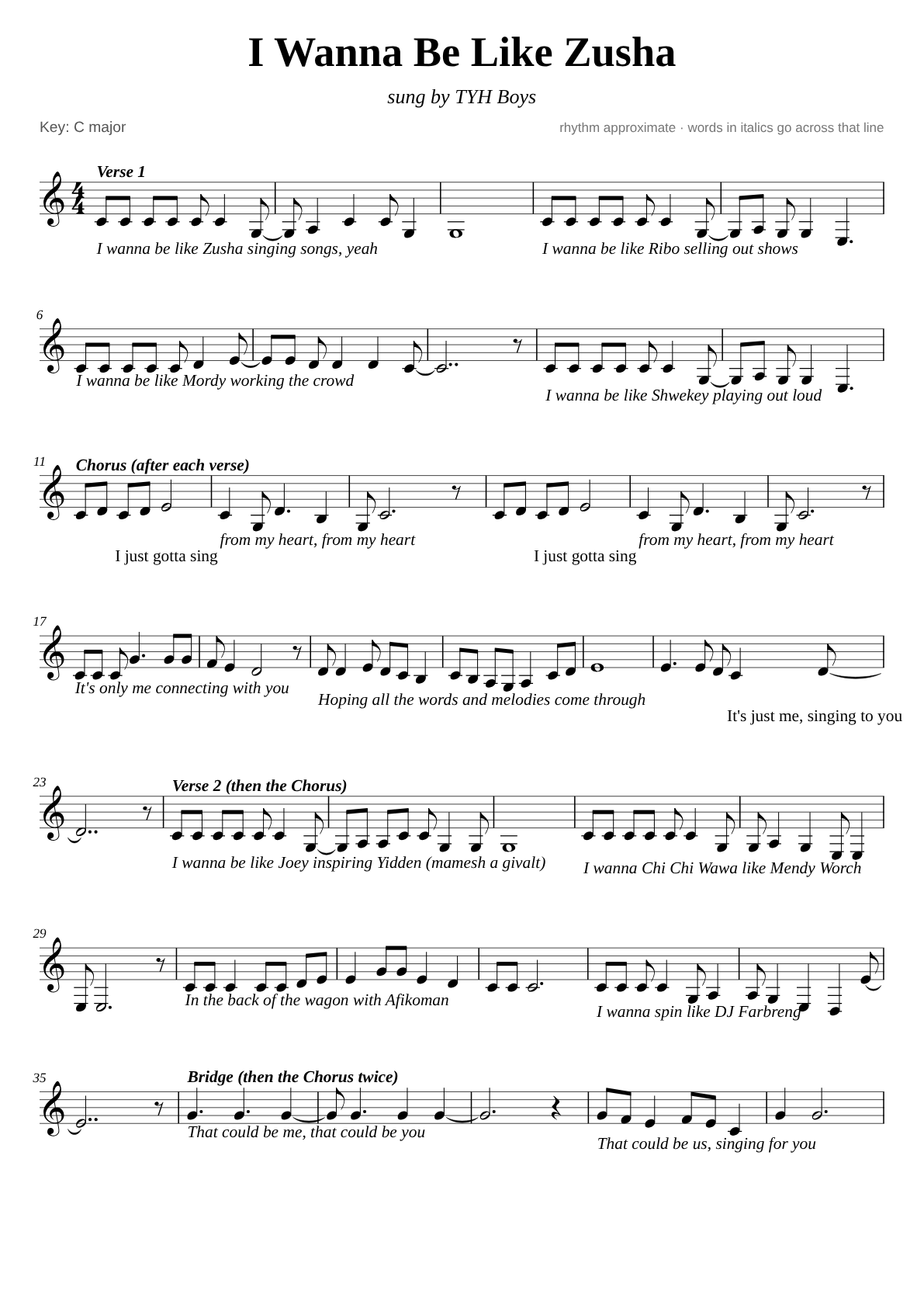 I Wanna Be Like Zusha sheet music page 1