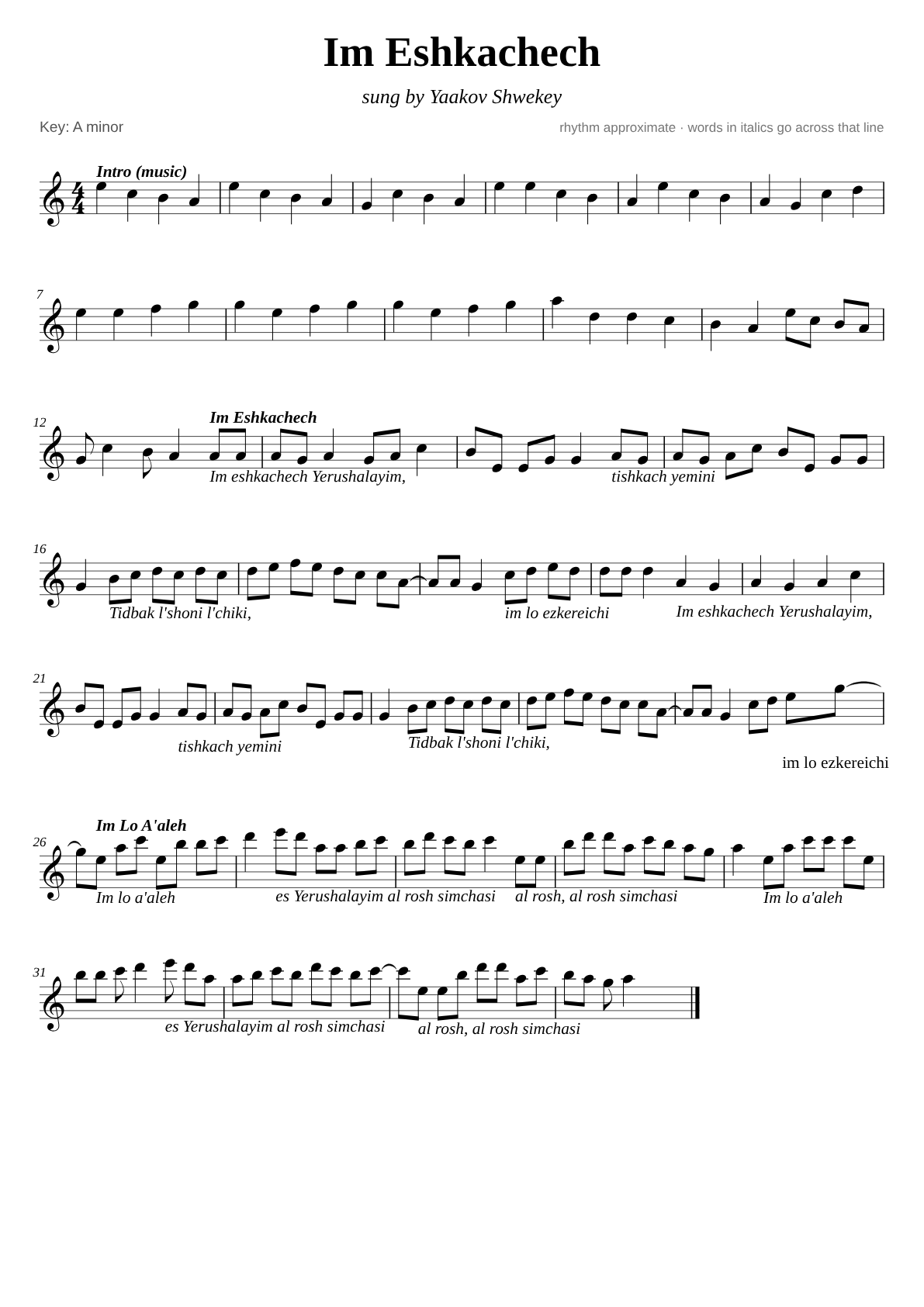 Im Eshkachech sheet music page 1