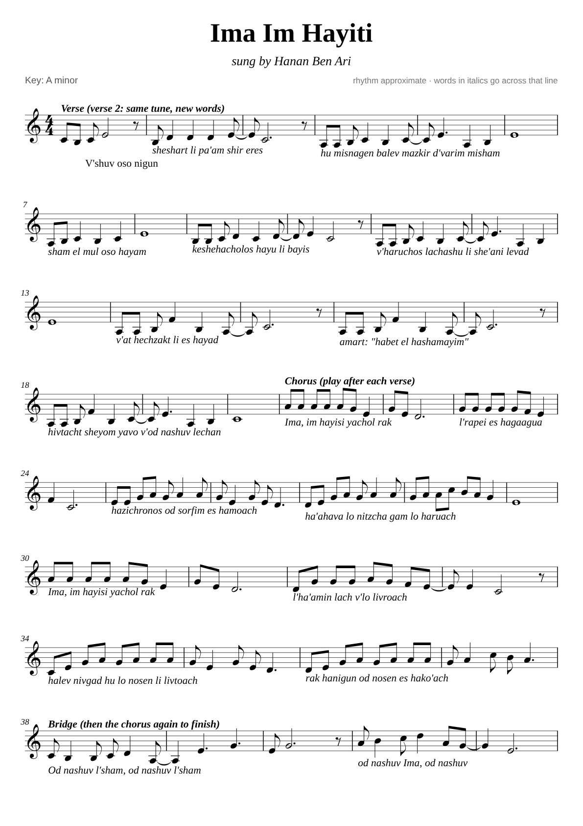 Ima Im Hayiti sheet music page 1