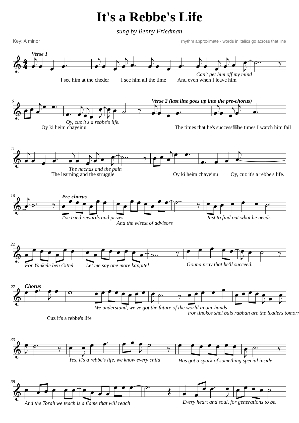 It's a Rebbe's Life sheet music page 1