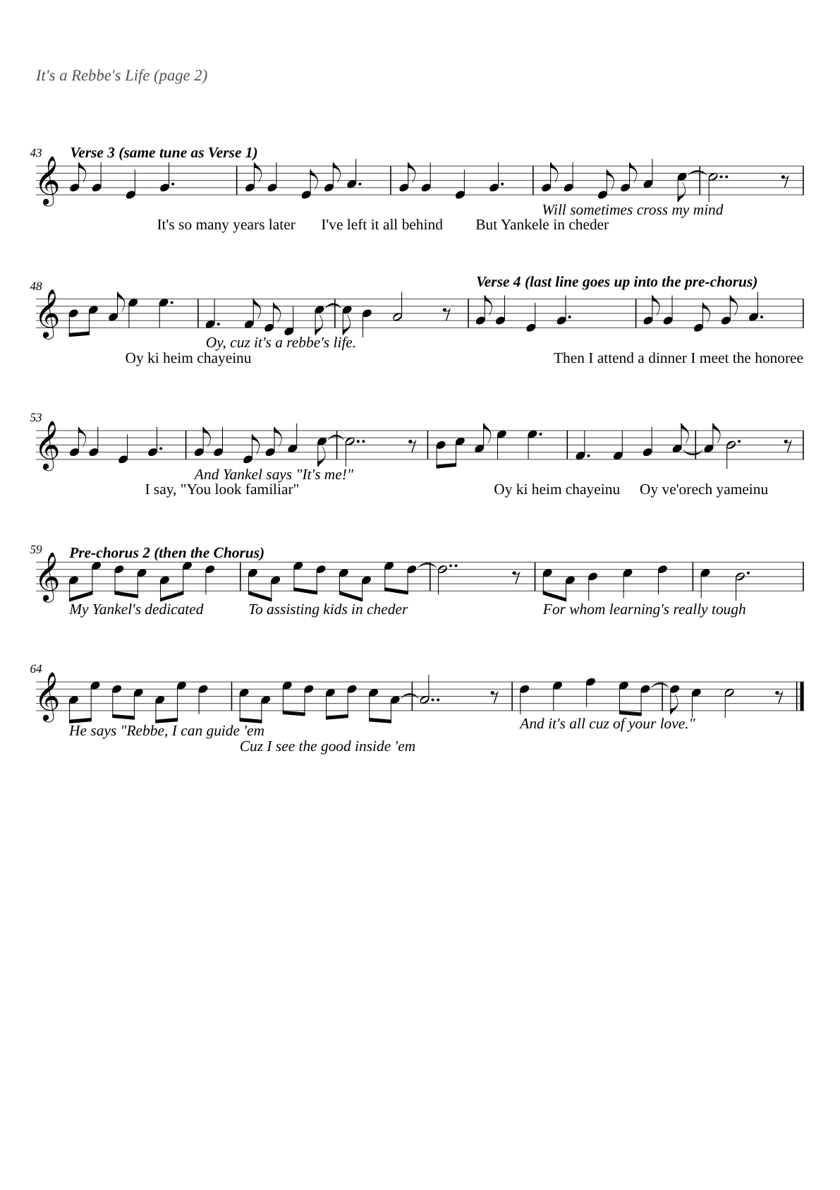It's a Rebbe's Life sheet music page 2