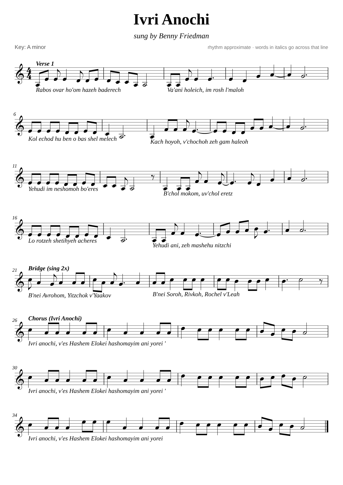 Ivri Anochi sheet music page 1