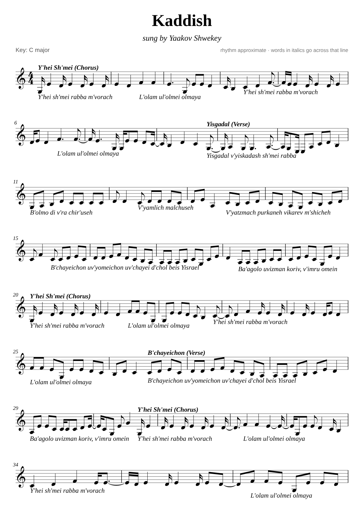 Kaddish sheet music page 1