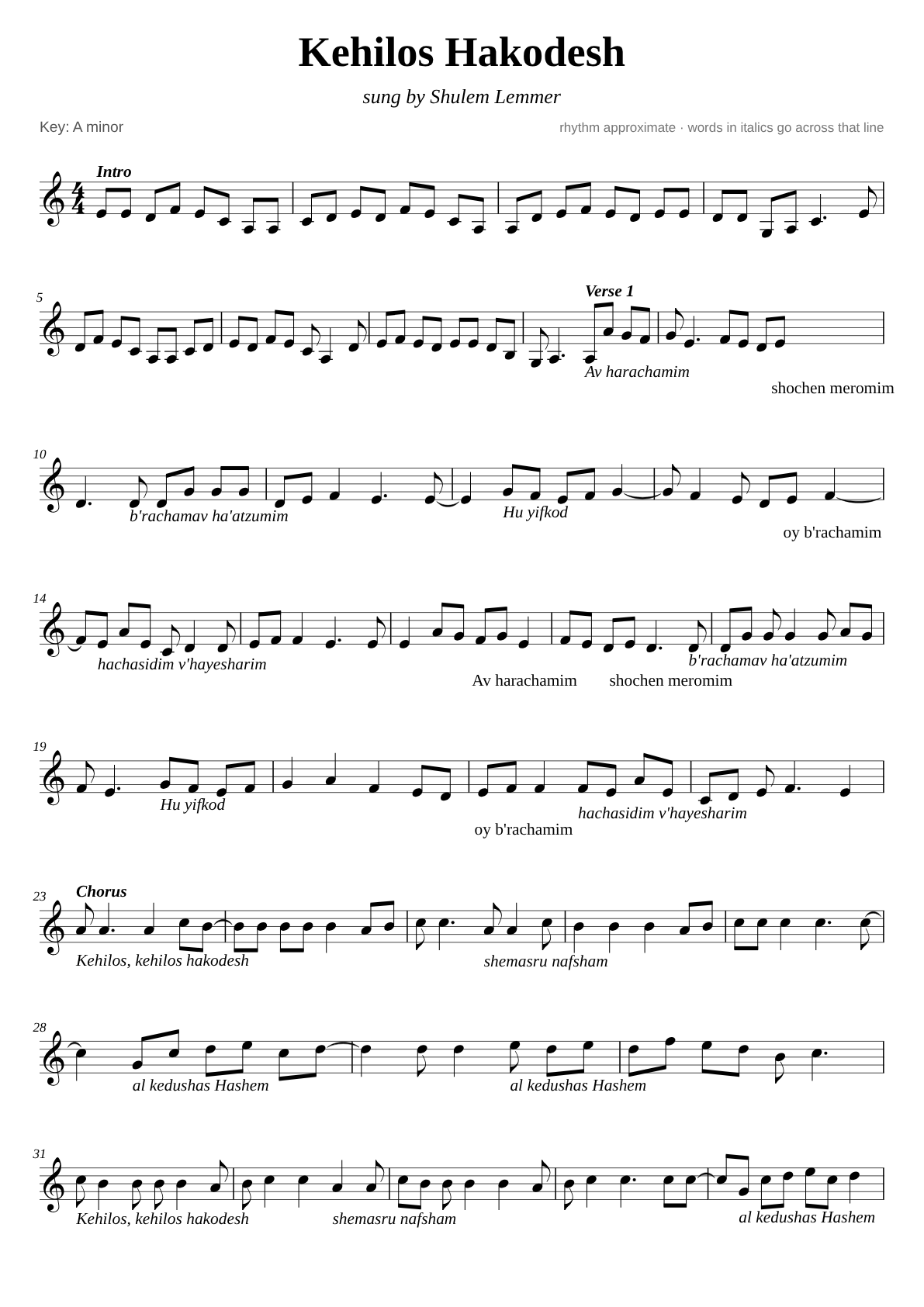 Kehilos Hakodesh sheet music page 1