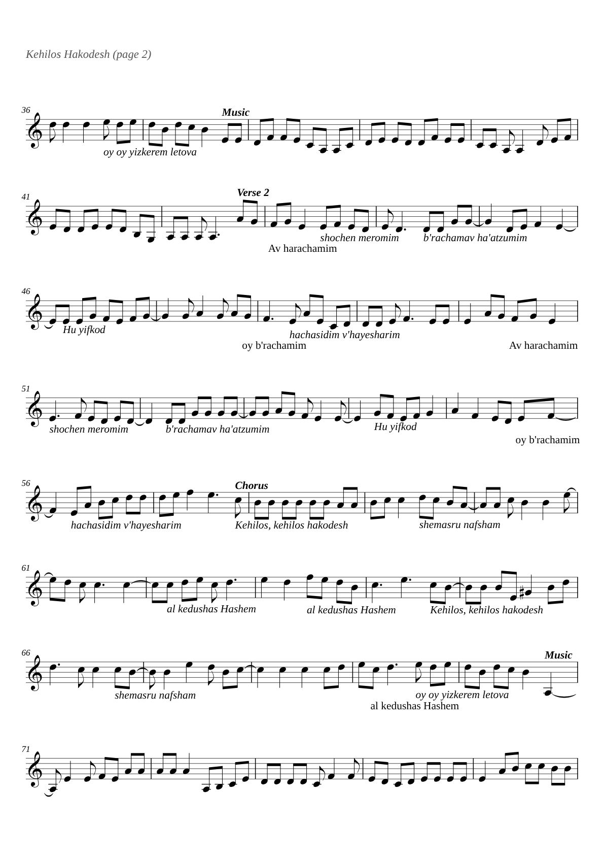 Kehilos Hakodesh sheet music page 2