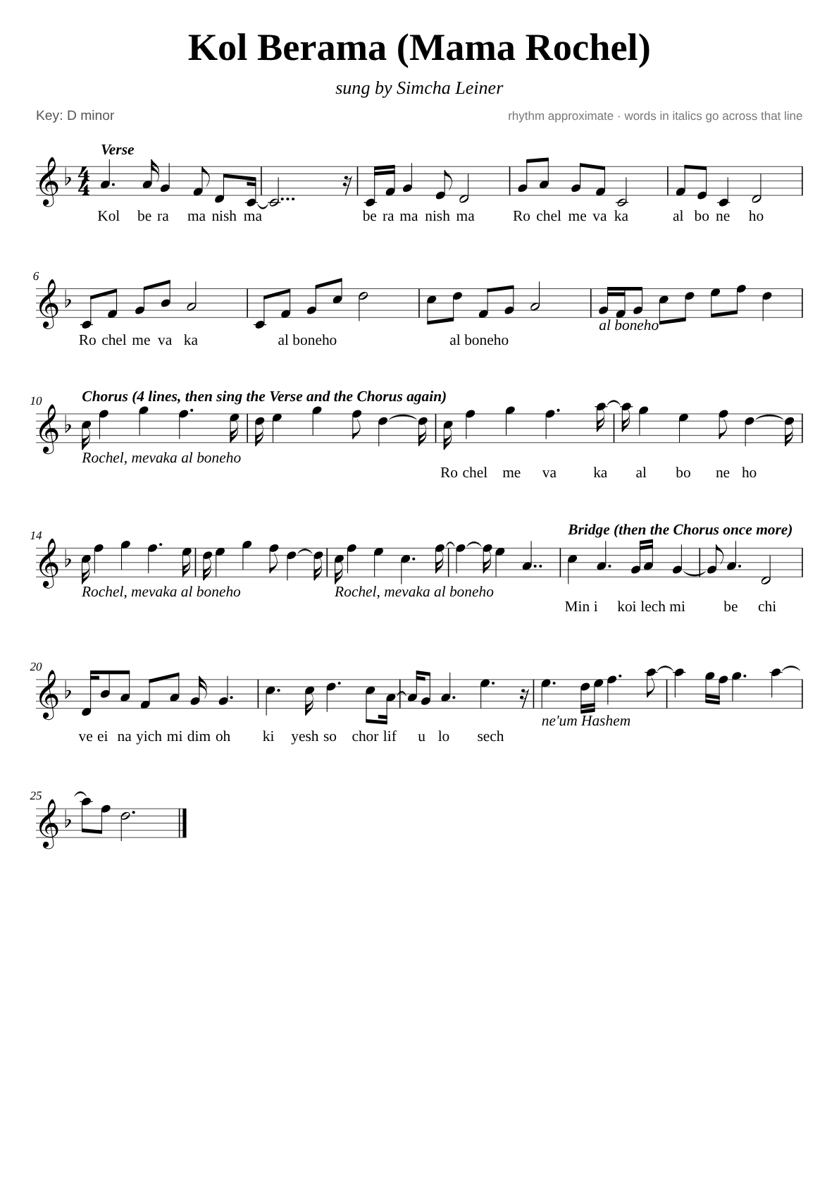 Kol Berama (Mama Rochel) sheet music page 1