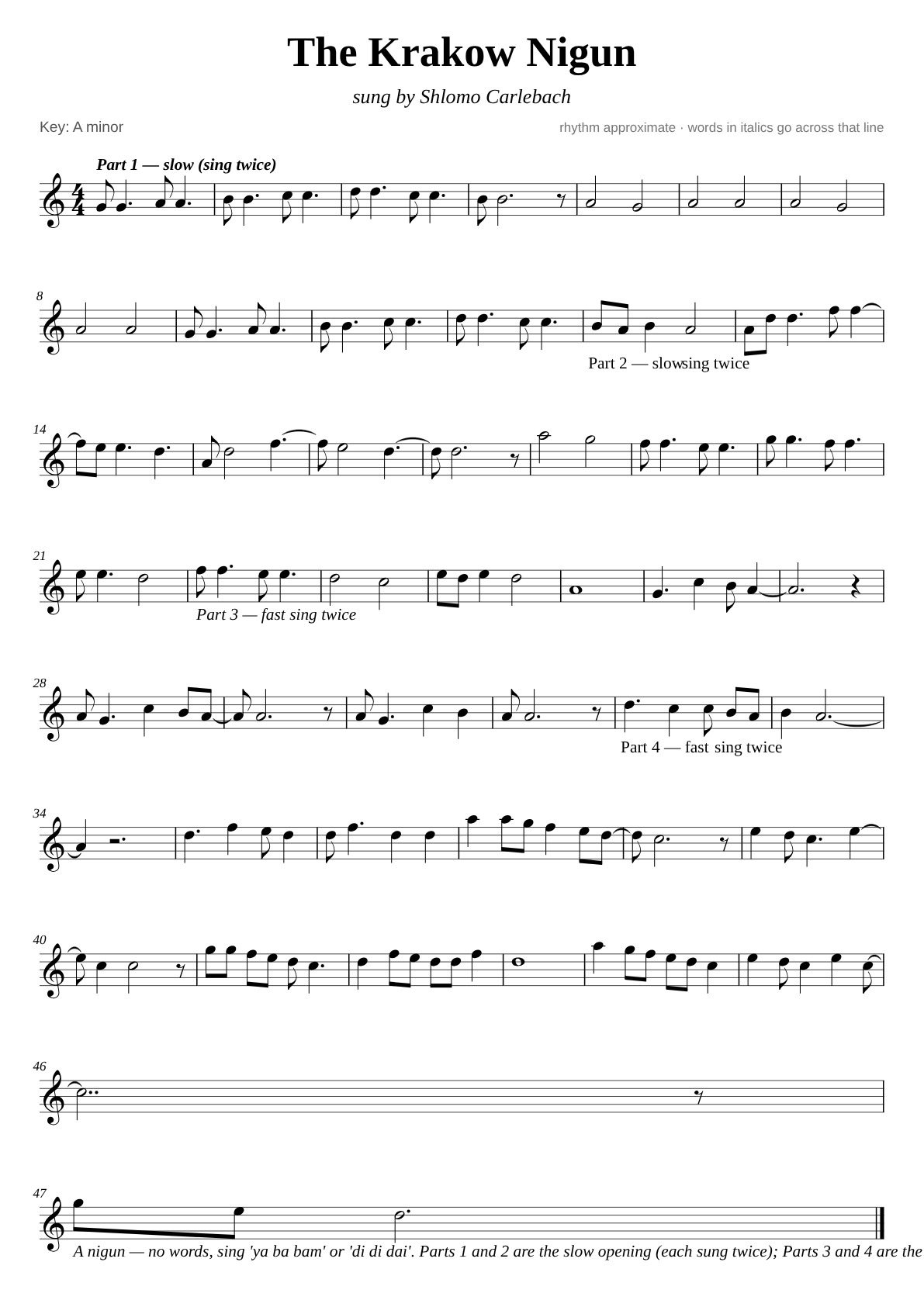Krakow Nigun sheet music page 1