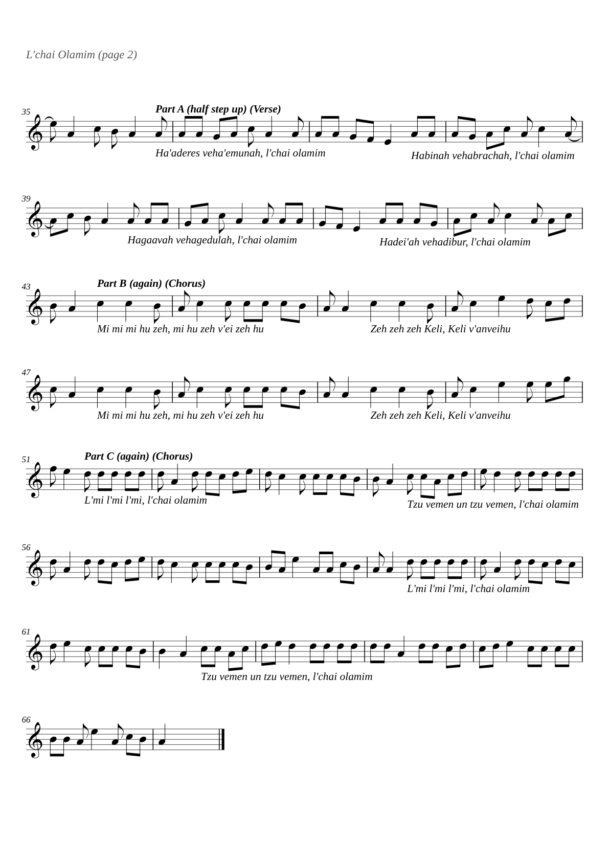 L'chai Olamim sheet music page 2