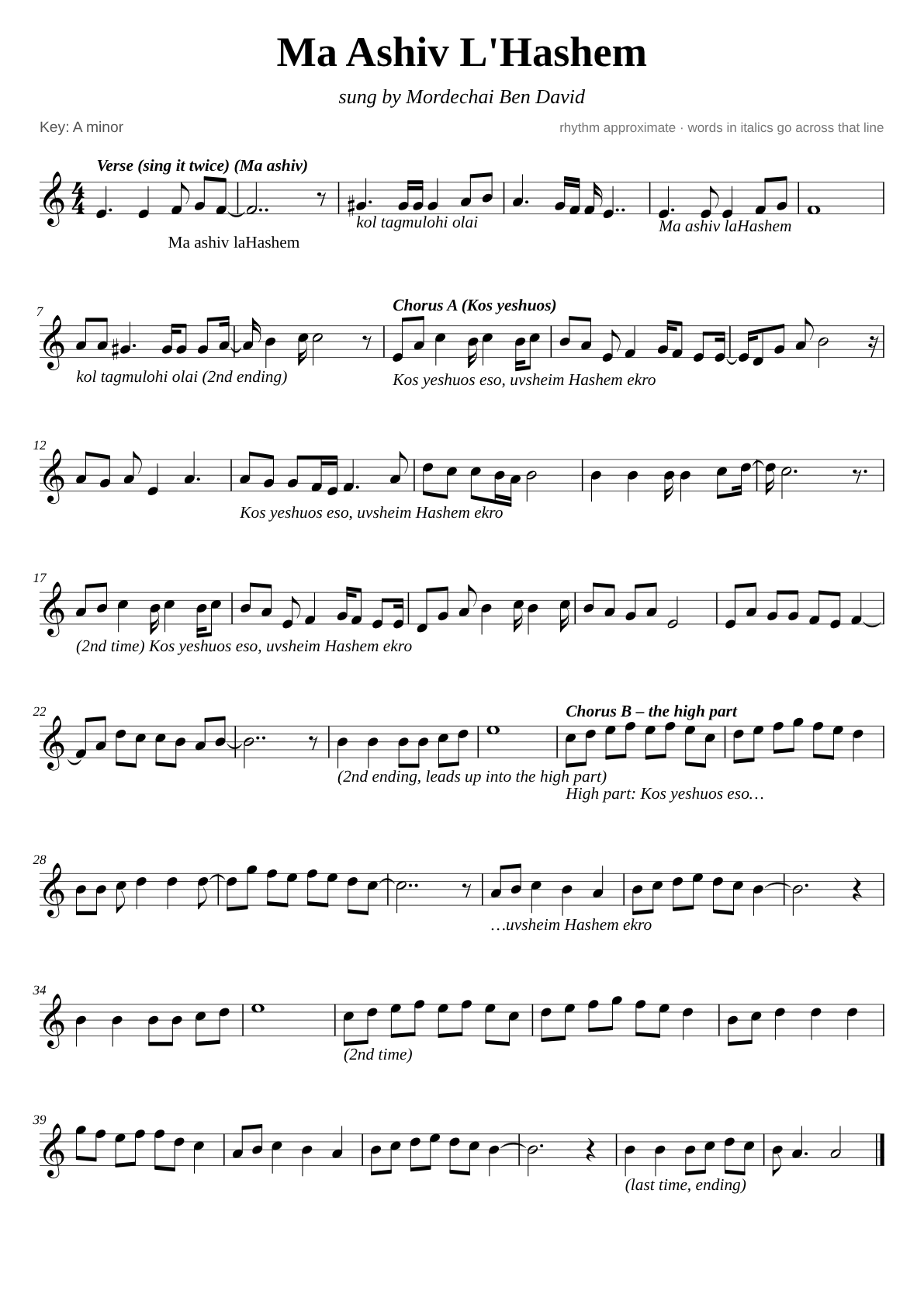 Ma Ashiv sheet music page 1