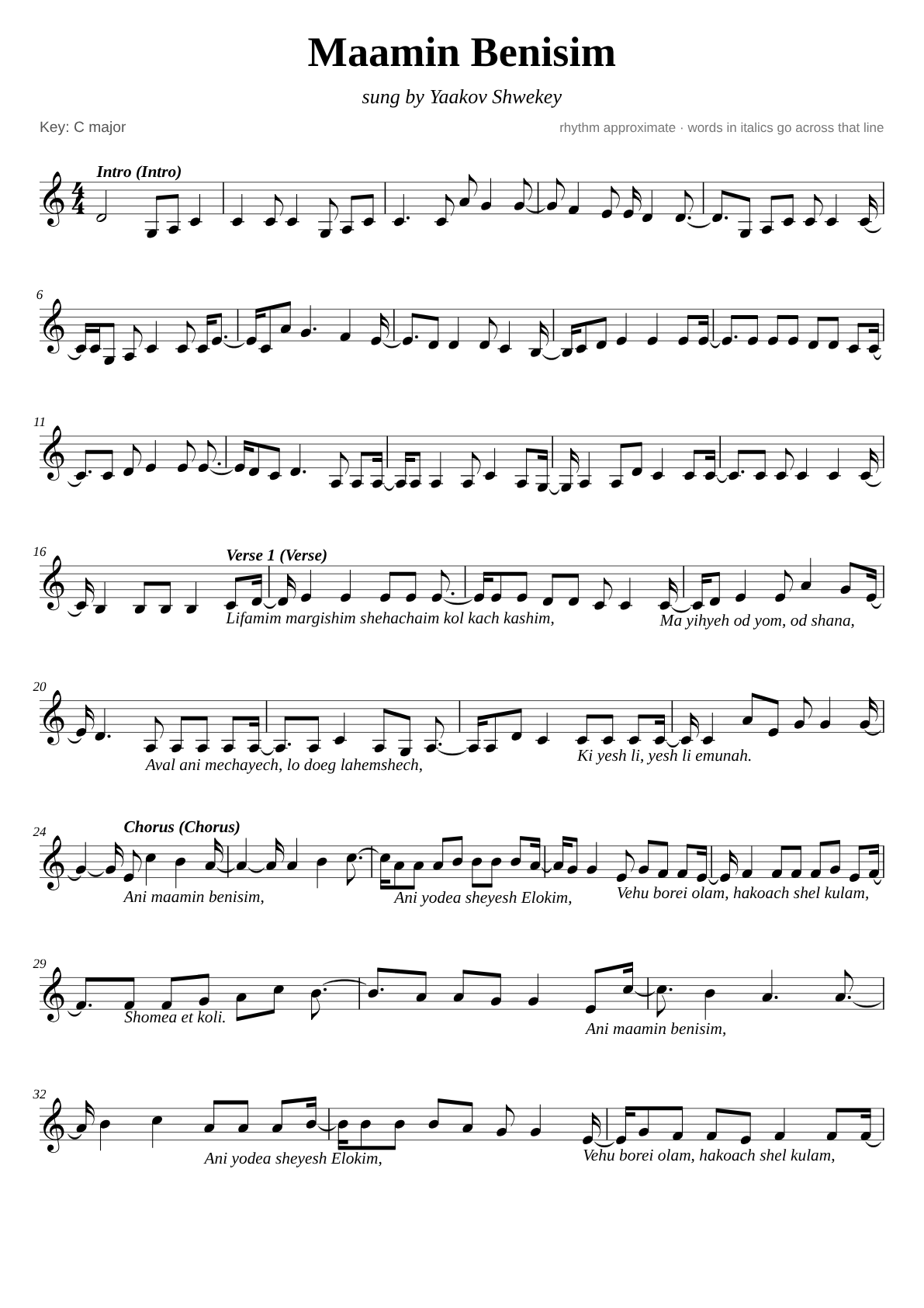 Maamin Benisim sheet music page 1