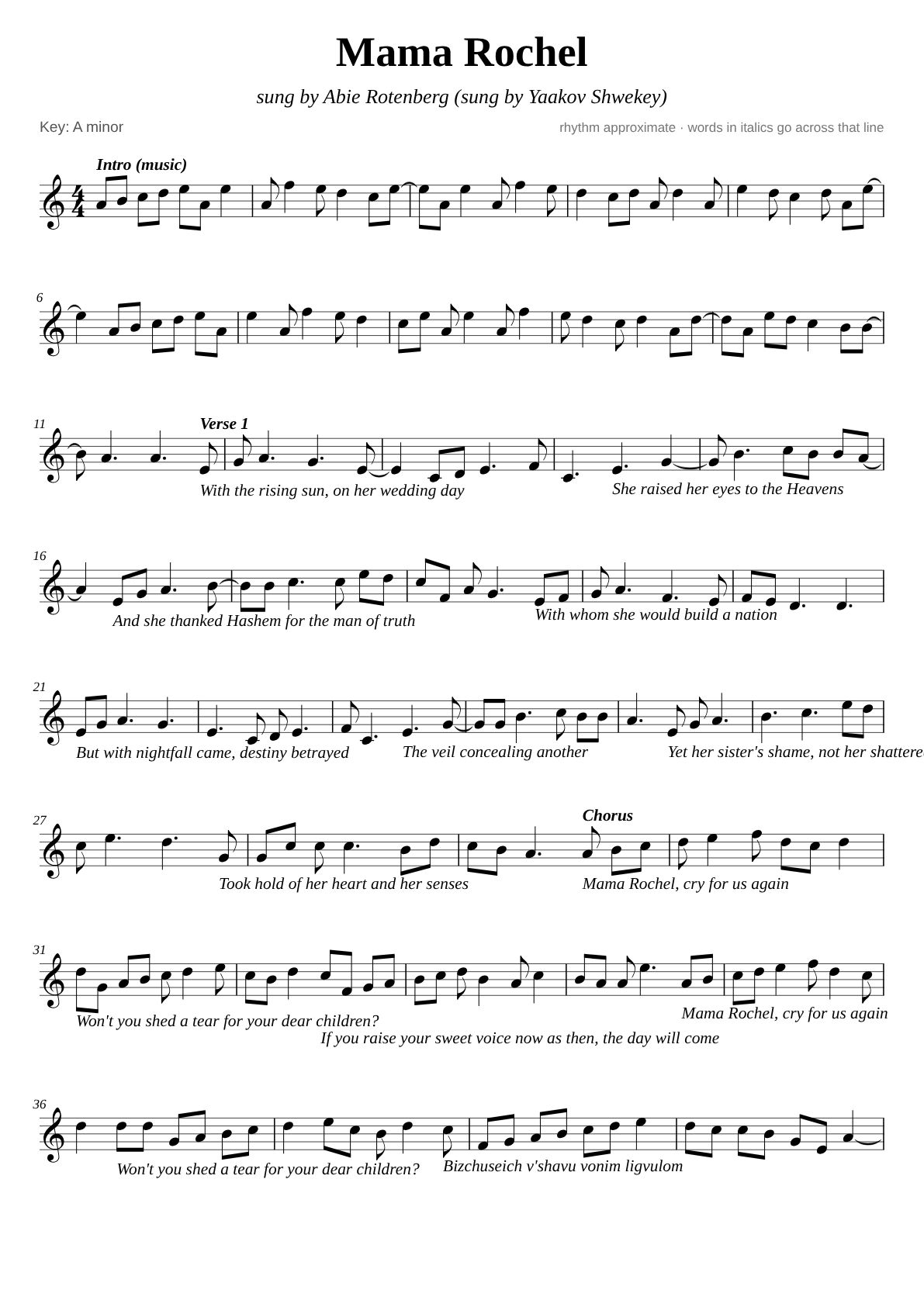 Mama Rochel sheet music page 1