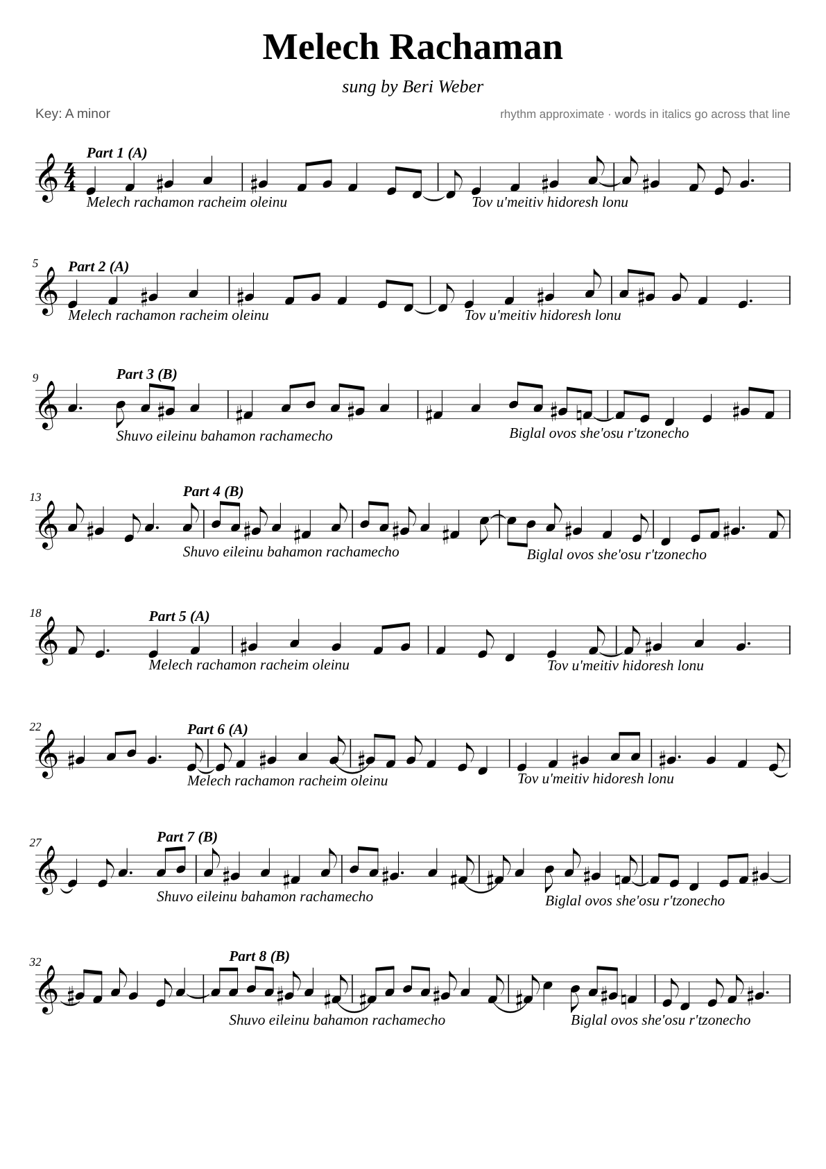 Melech Rachaman sheet music page 1