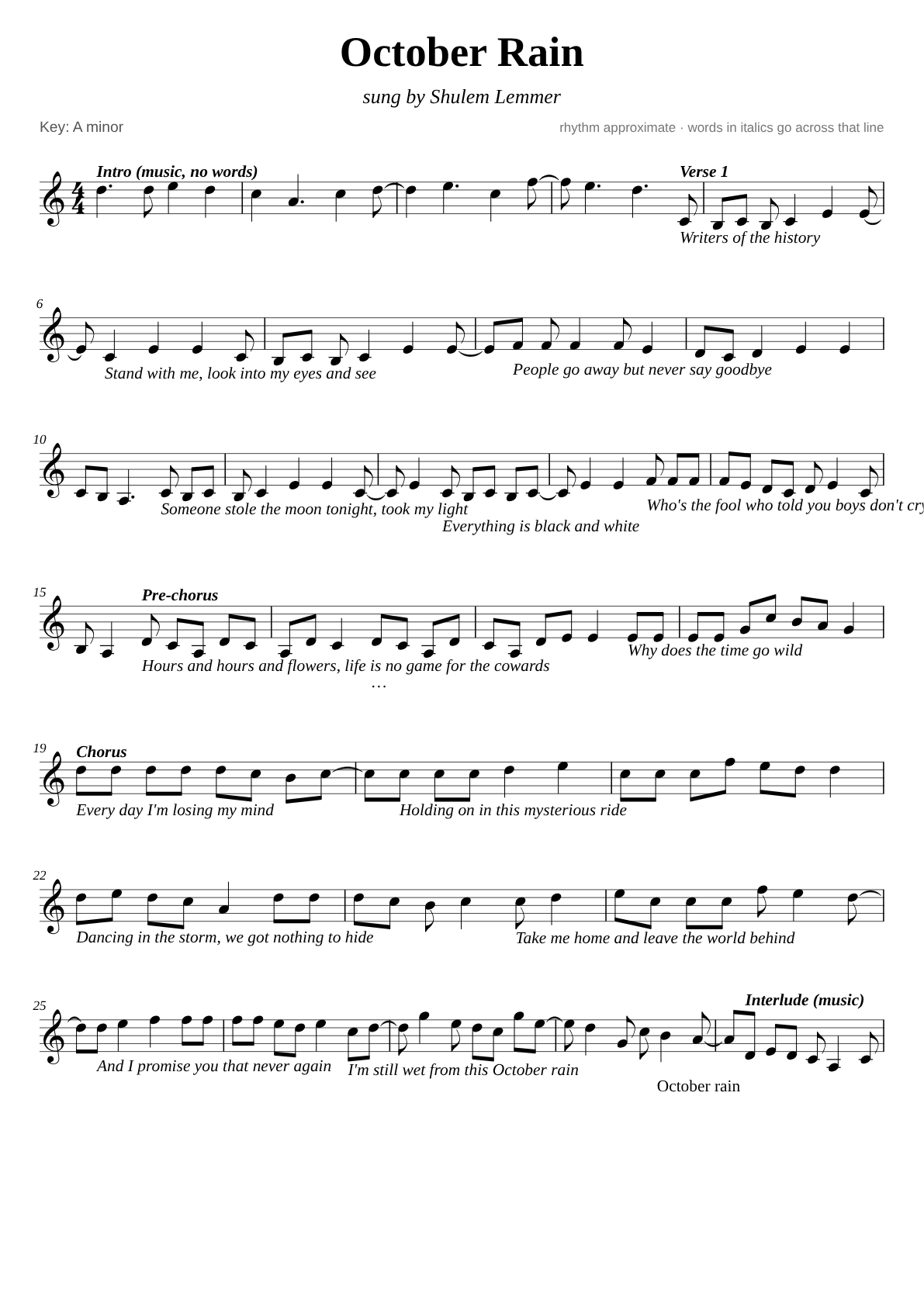 October Rain sheet music page 1