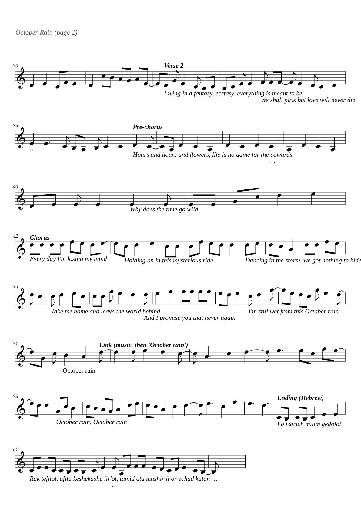 October Rain sheet music page 2