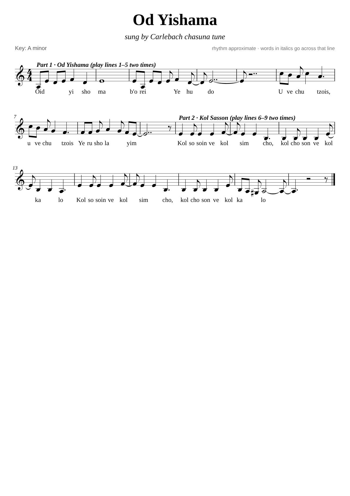 Od Yishama sheet music page 1