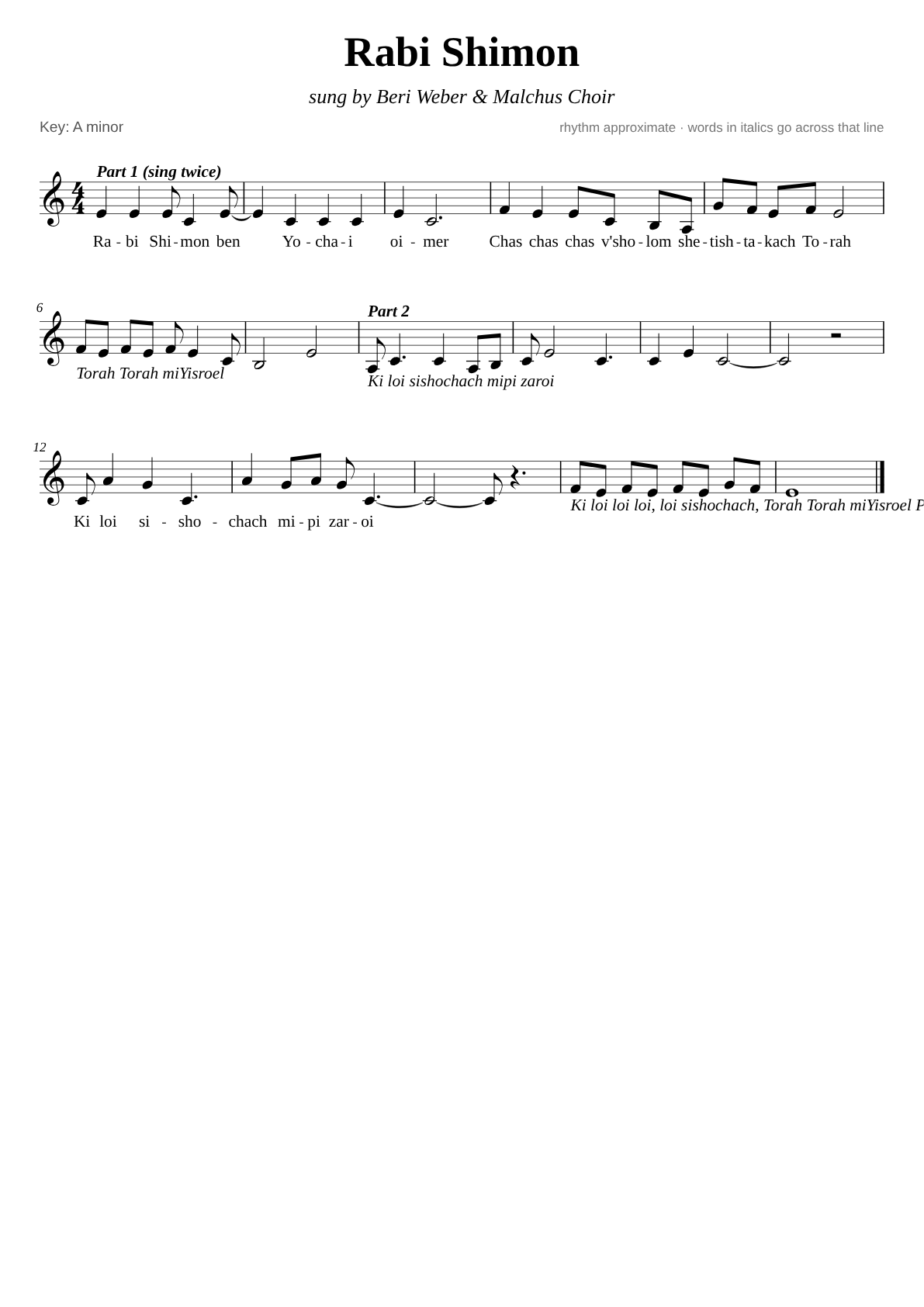Rabi Shimon sheet music page 1