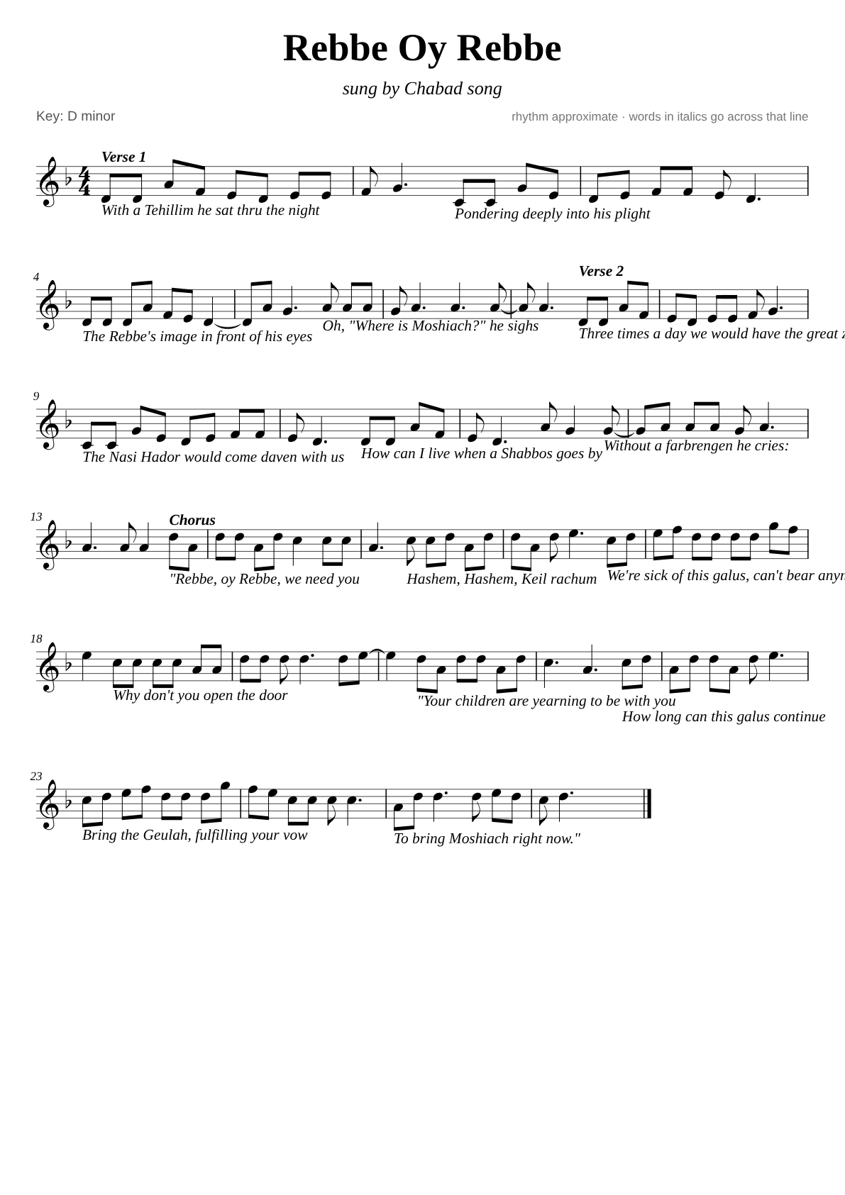 Rebbe Oy Rebbe sheet music page 1