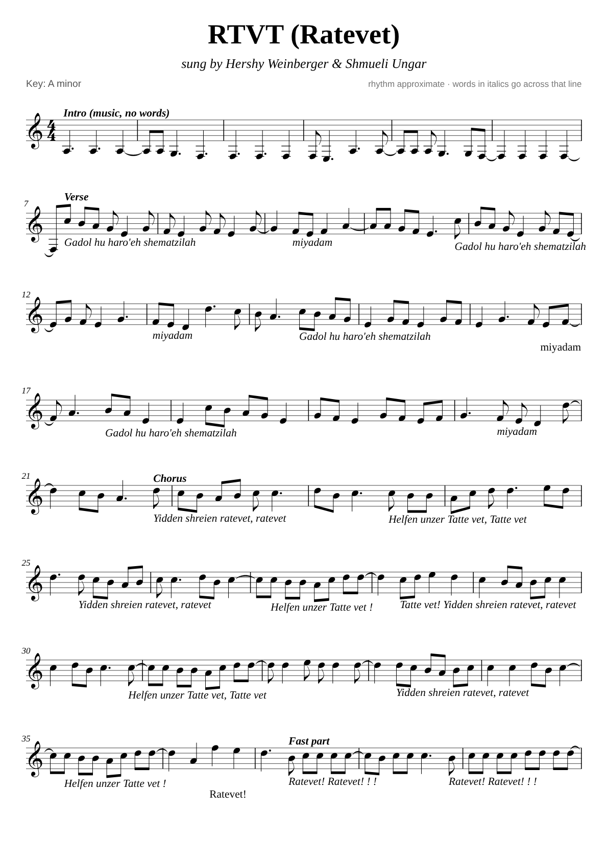 RTVT (Ratevet) sheet music page 1