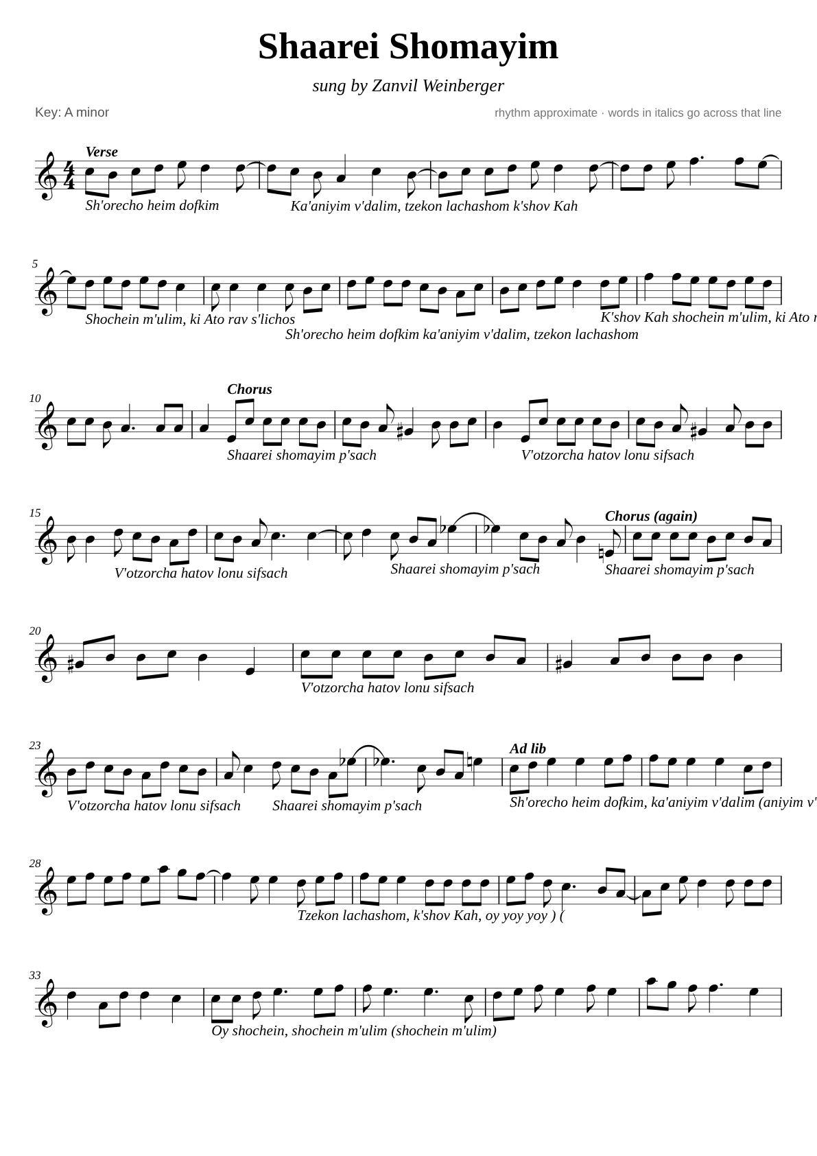 Shaarei Shomayim sheet music page 1