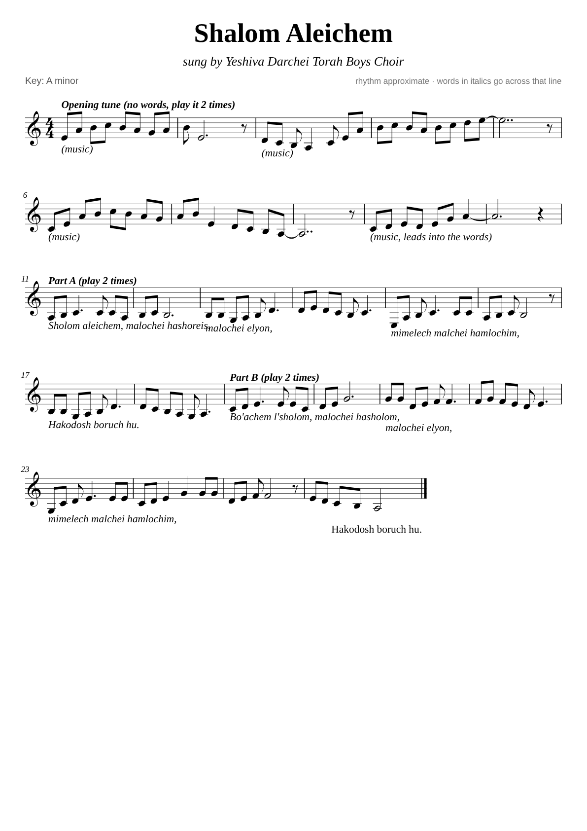 Shalom Aleichem sheet music page 1