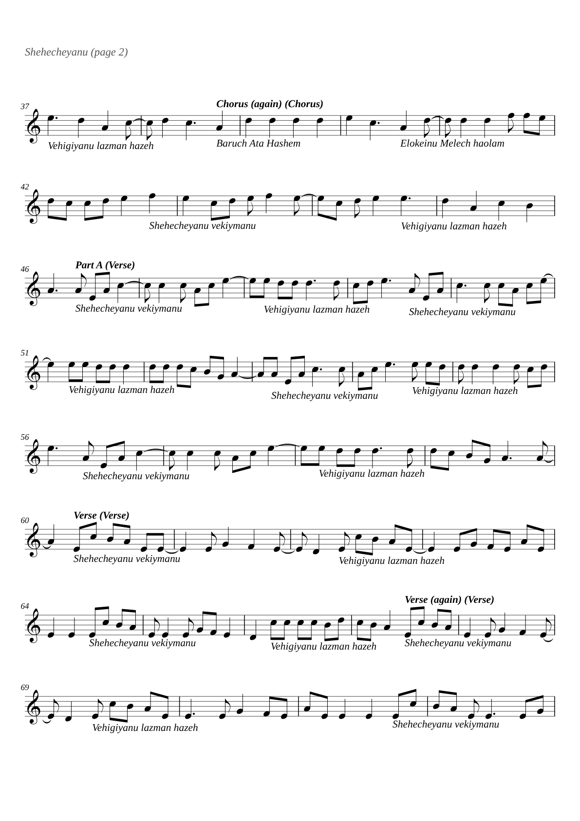 Shehecheyanu sheet music page 2