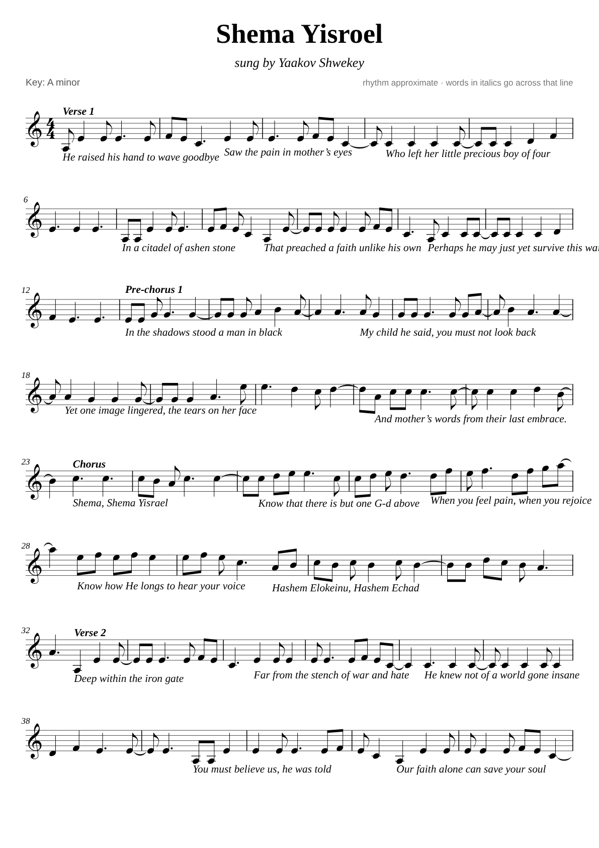 Shema Yisroel sheet music page 1
