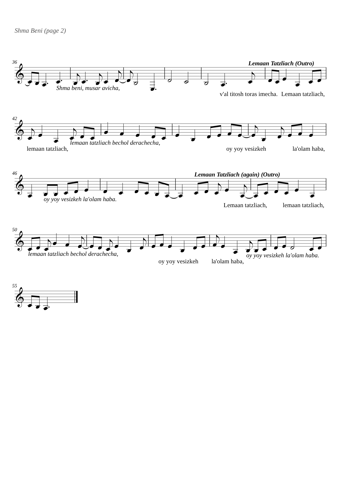 Shma Beni sheet music page 2
