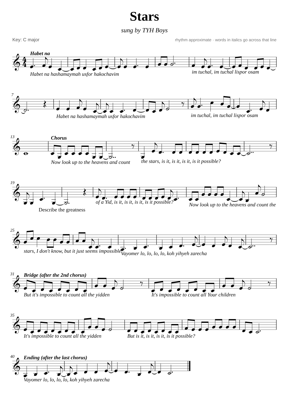 Stars sheet music page 1