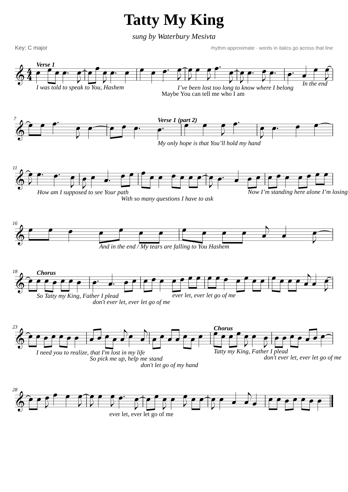 Tatty My King sheet music page 1