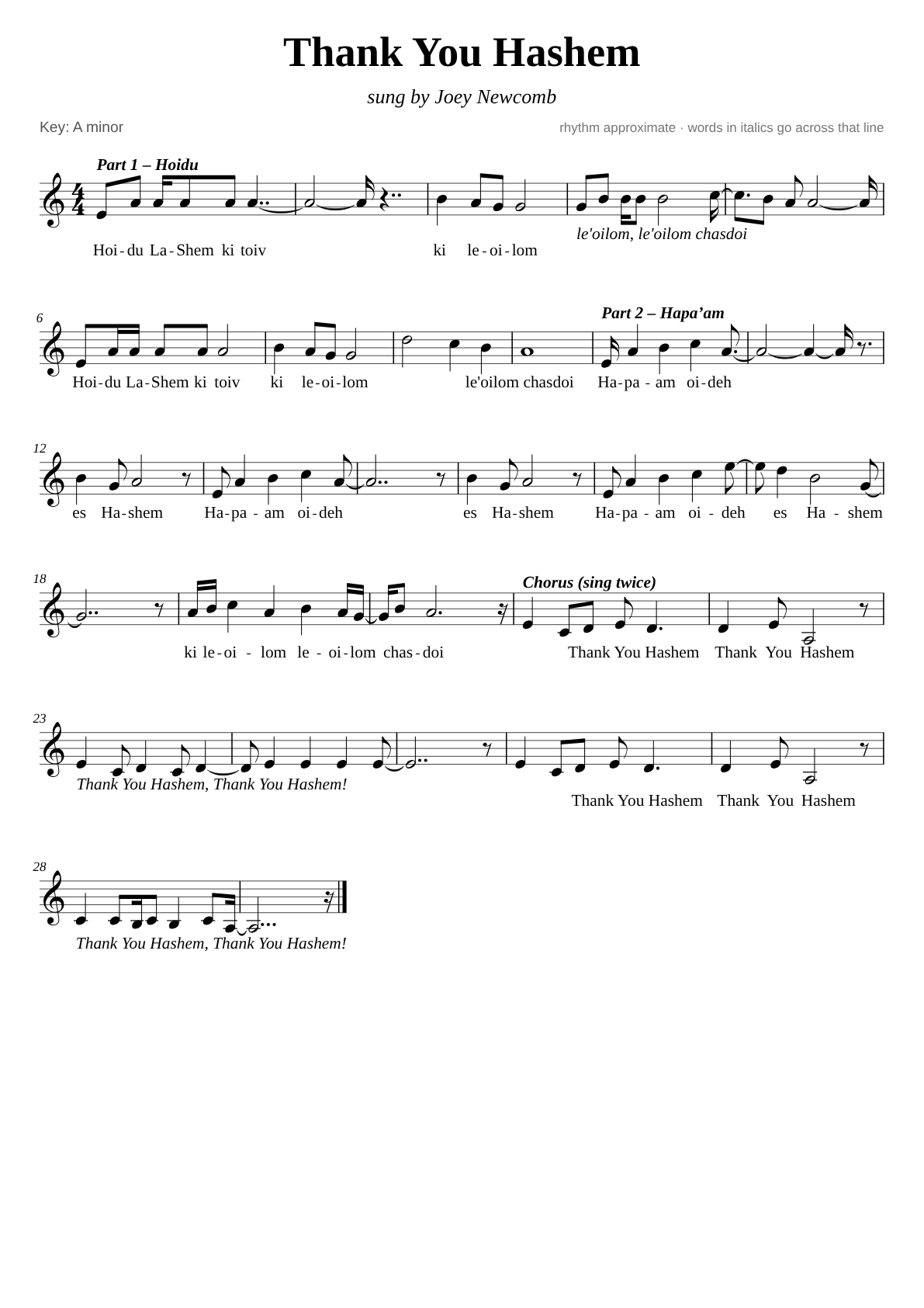 Thank You Hashem sheet music page 1