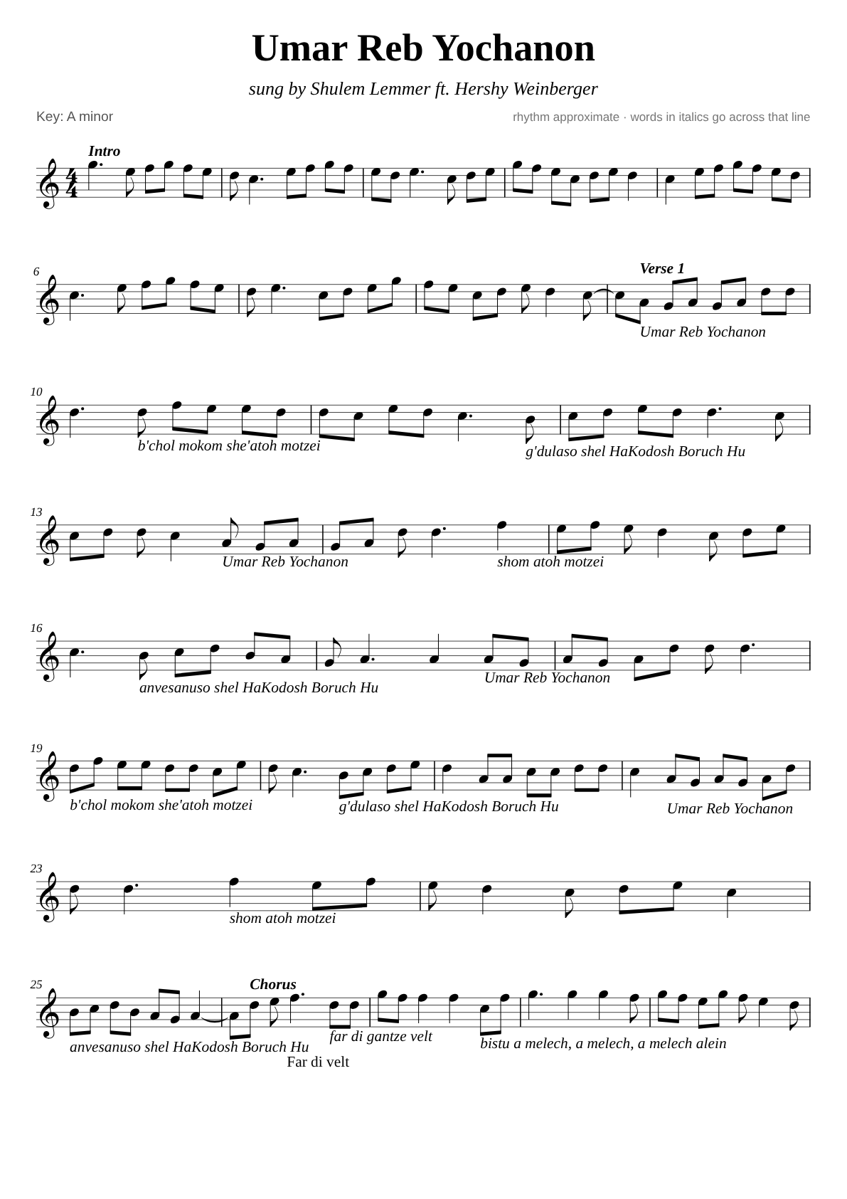 Umar Reb Yochanon sheet music page 1