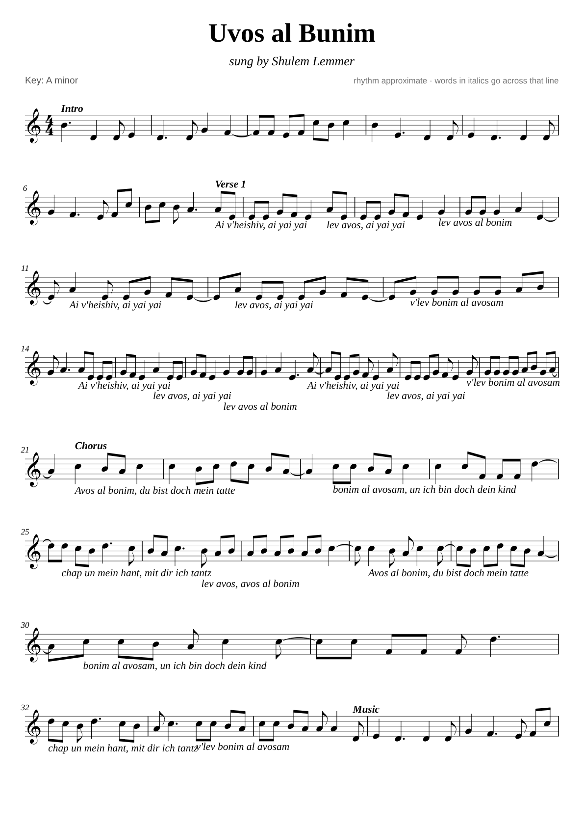 Uvos al Bunim sheet music page 1