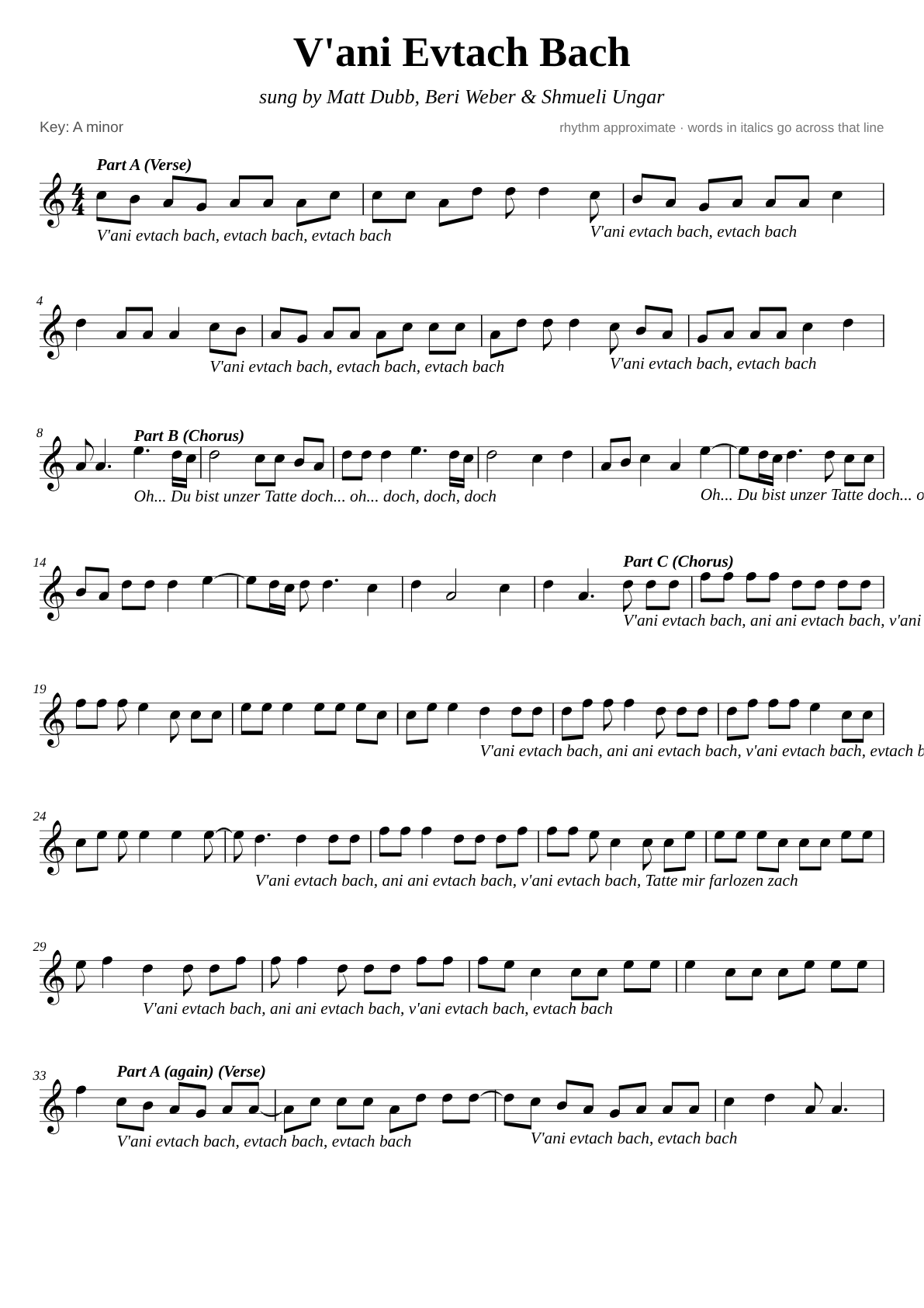 V'ani Evtach Bach sheet music page 1