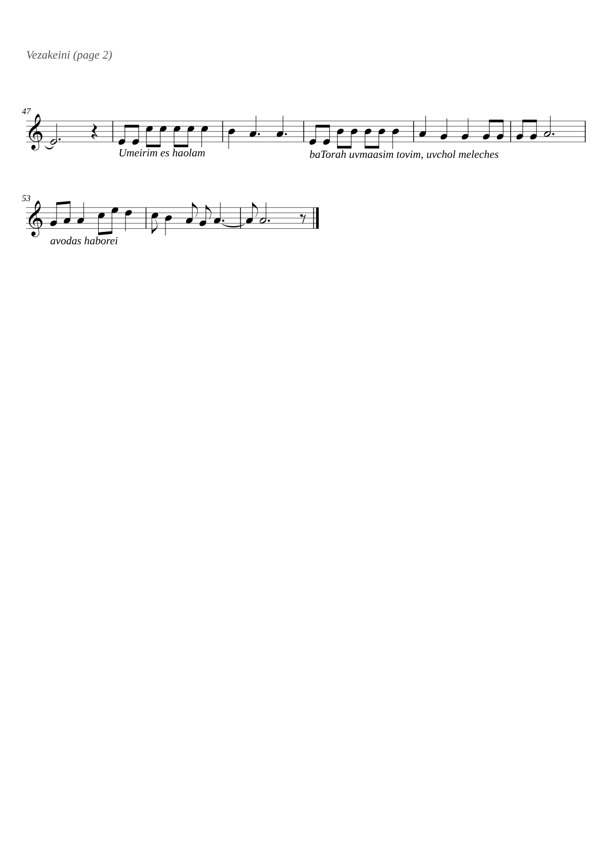 V'zakeini sheet music page 2